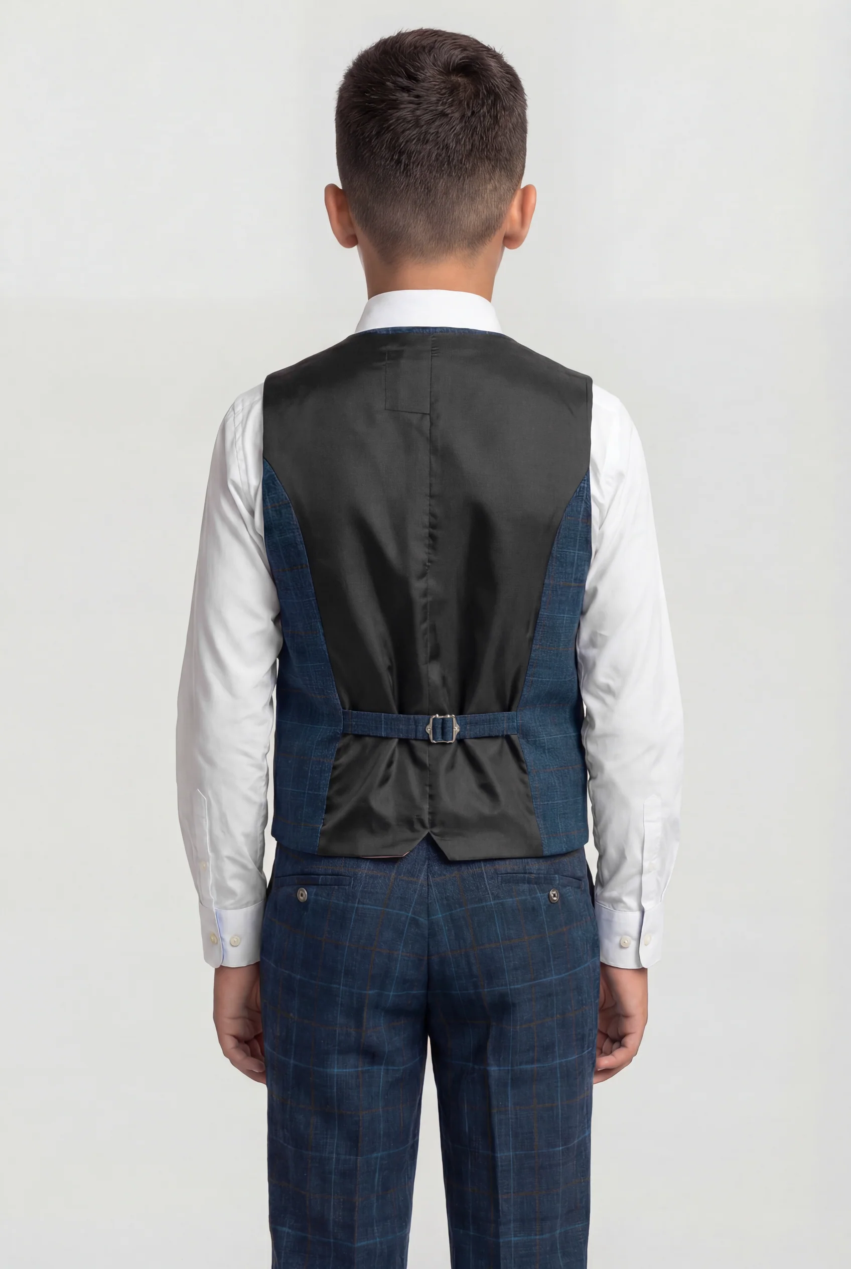 Boys Tweed Windowpane Check Suit - CODY Blue - Navy Blue - Image 6