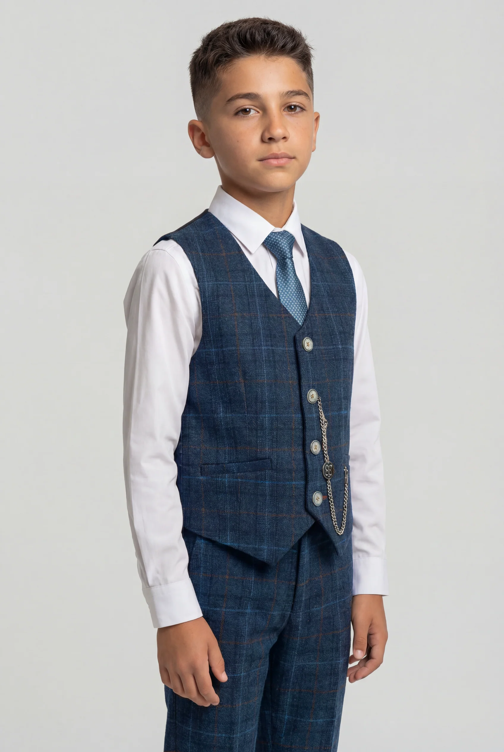 Boys Tweed Windowpane Check Suit - CODY Blue - Navy Blue - Image 7