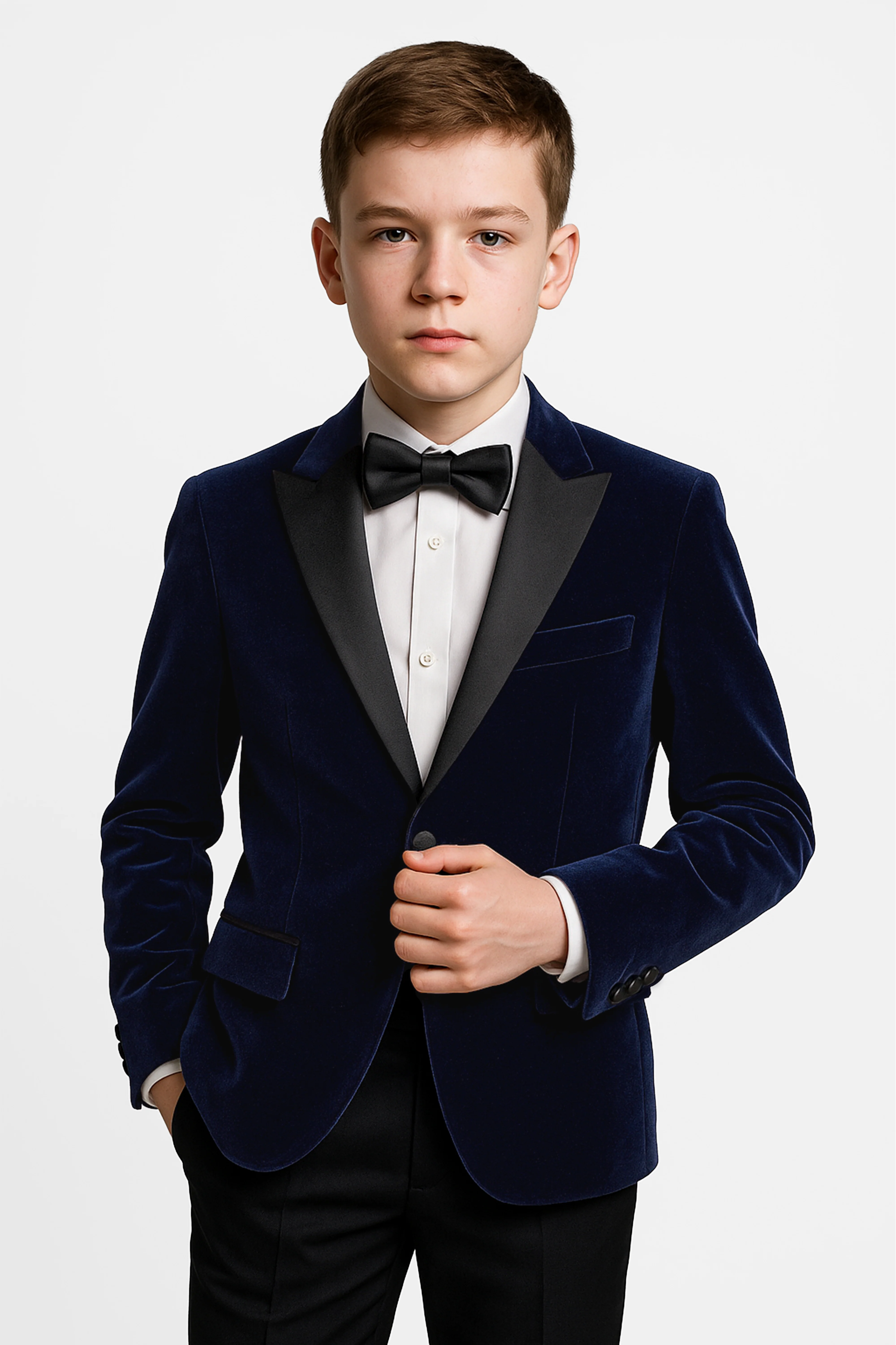 Boys Velvet Blazer Satin Lapel Dinner Jacket - Mayfair - Navy Blue