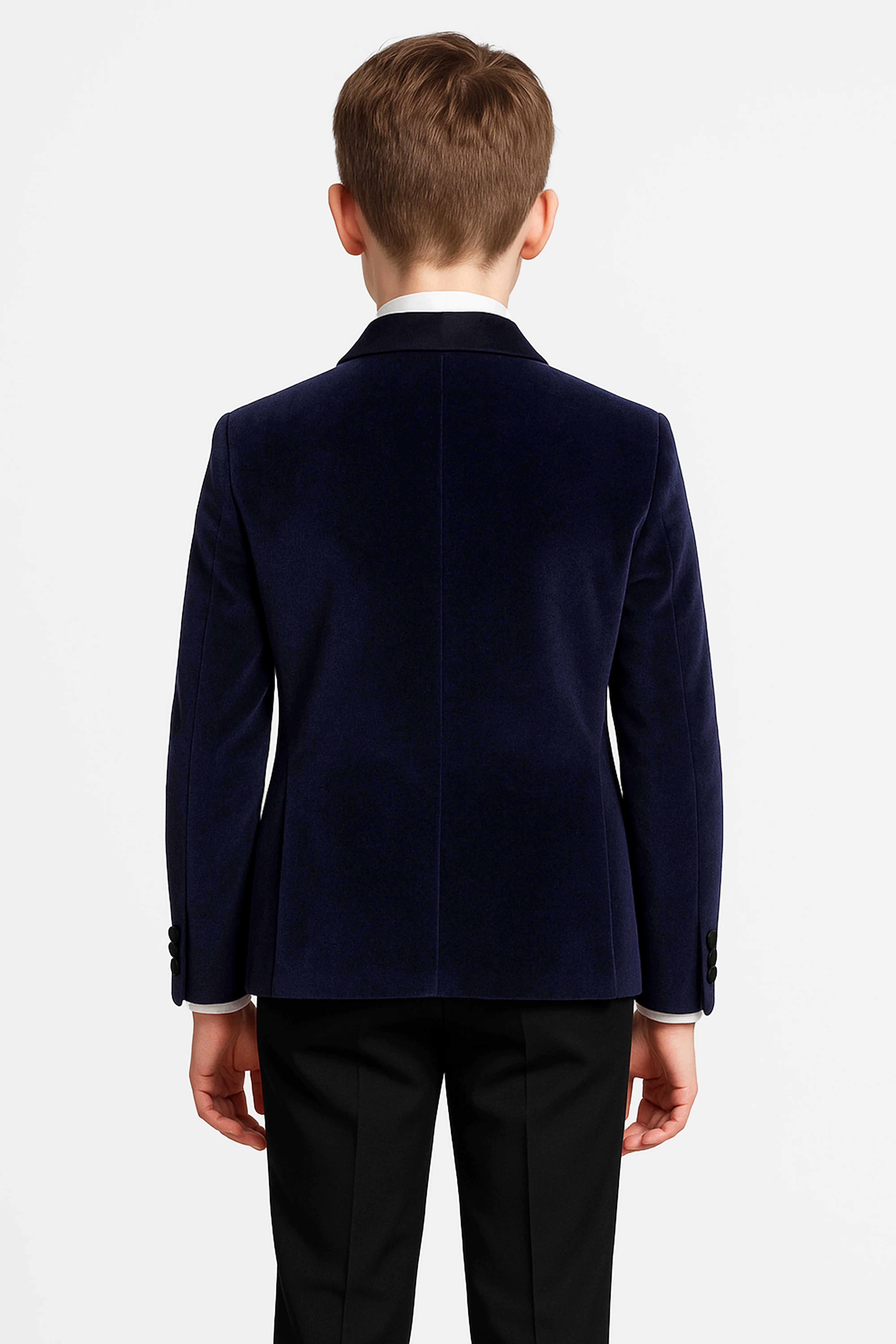 Boys Velvet Blazer Satin Lapel Dinner Jacket - Mayfair - Navy Blue - Image 2