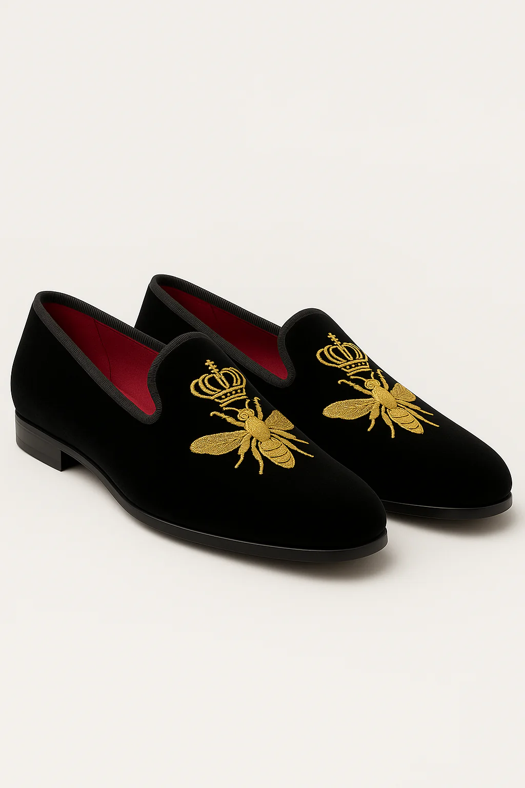 Boys Velvet Gold Bee Loafer Shoes - Black - Image 3