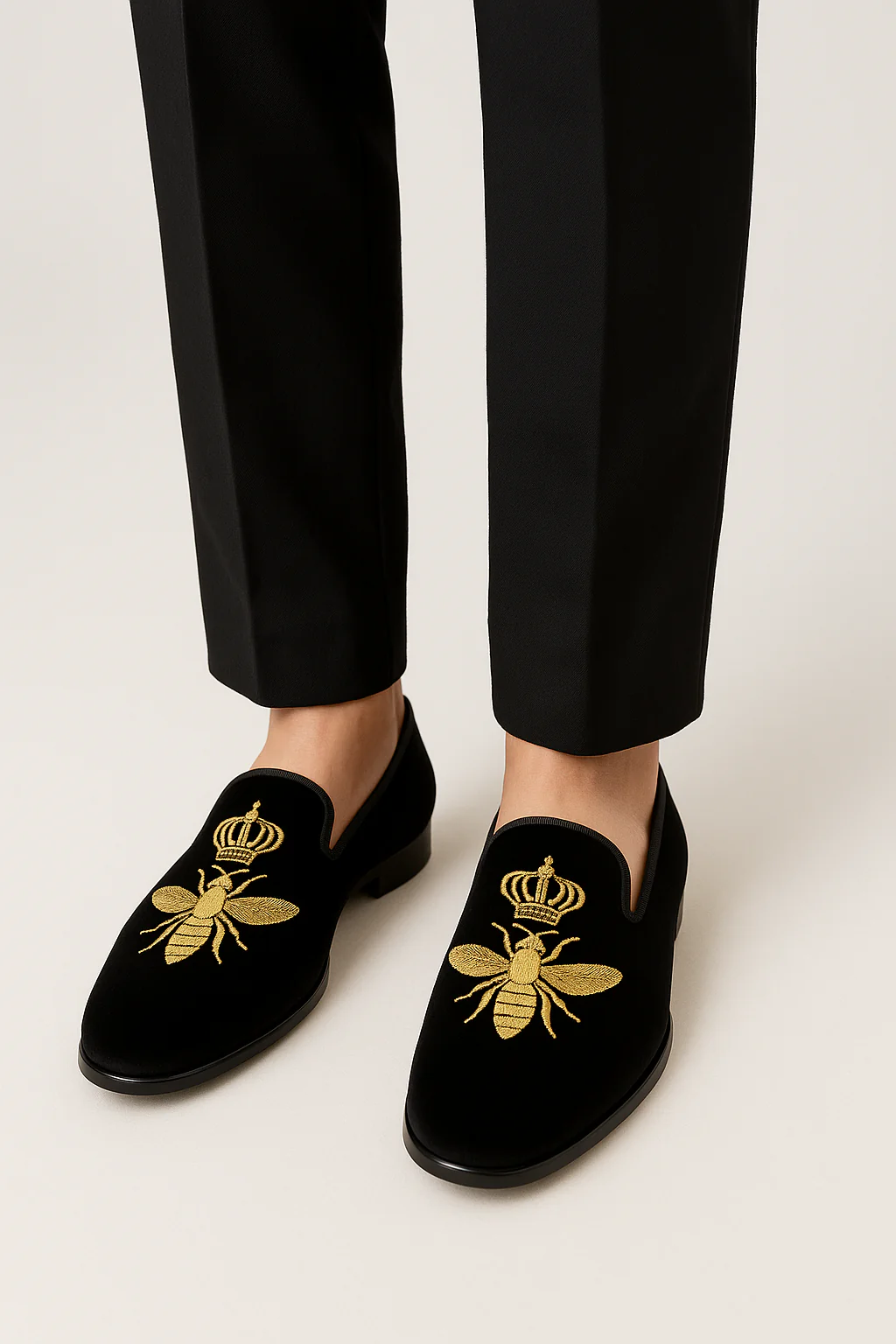 Boys Velvet Gold Bee Loafer Shoes - Black - Image 4