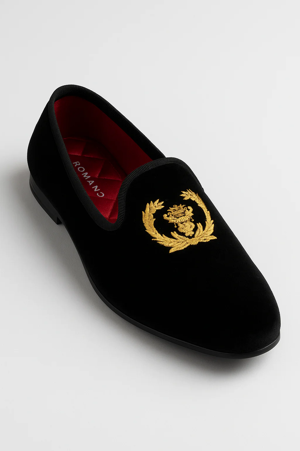 Boys Velvet Gold Crest Loafer Shoes - Ezra - Black