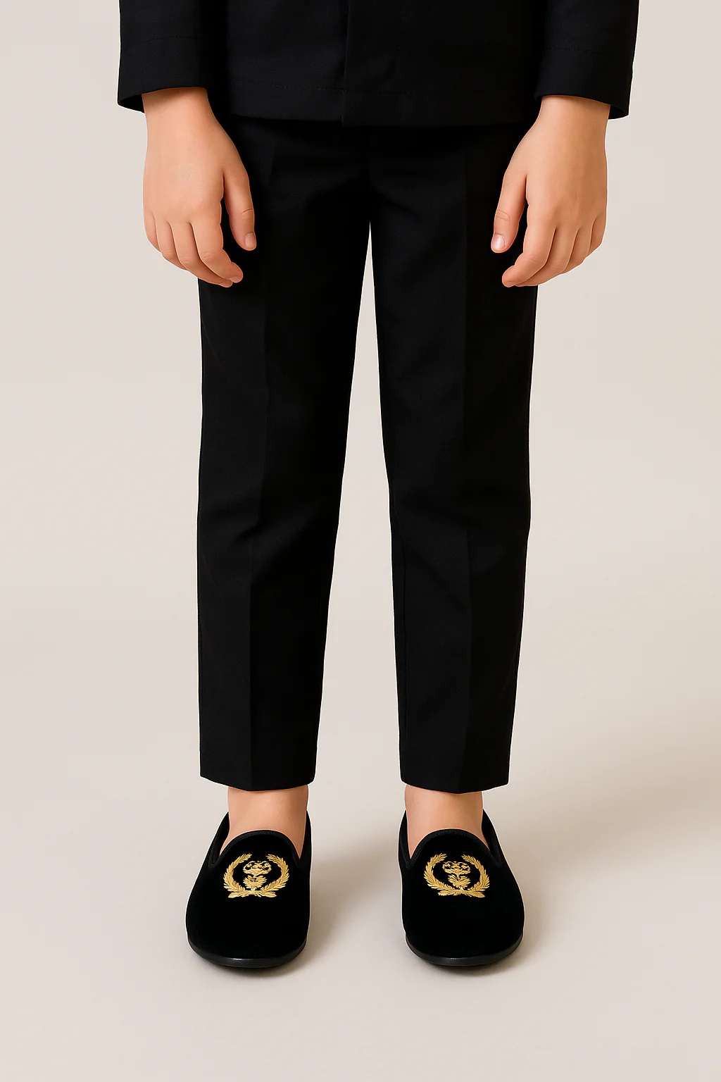 Boys Velvet Gold Crest Loafer Shoes - Ezra - Black - Image 4