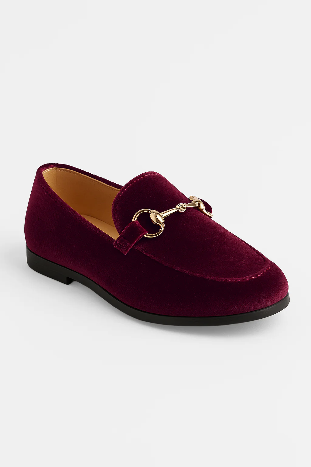Boys Velvet Horsebit Loafer Shoes - Burgundy