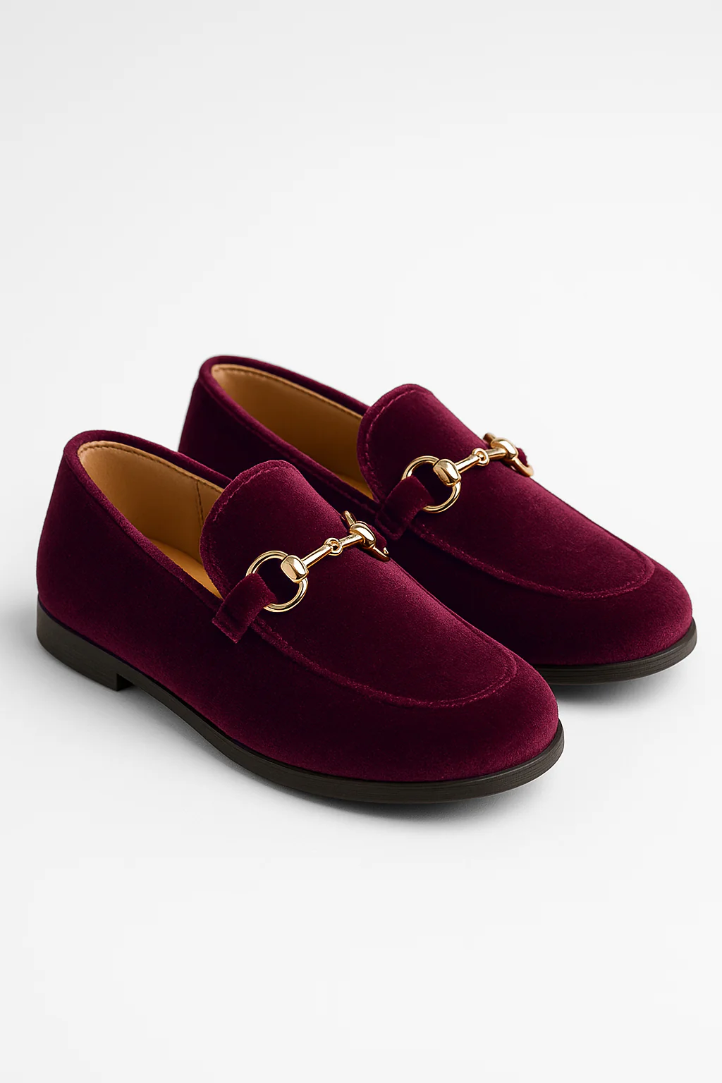 Boys Velvet Horsebit Loafer Shoes - Burgundy - Image 3