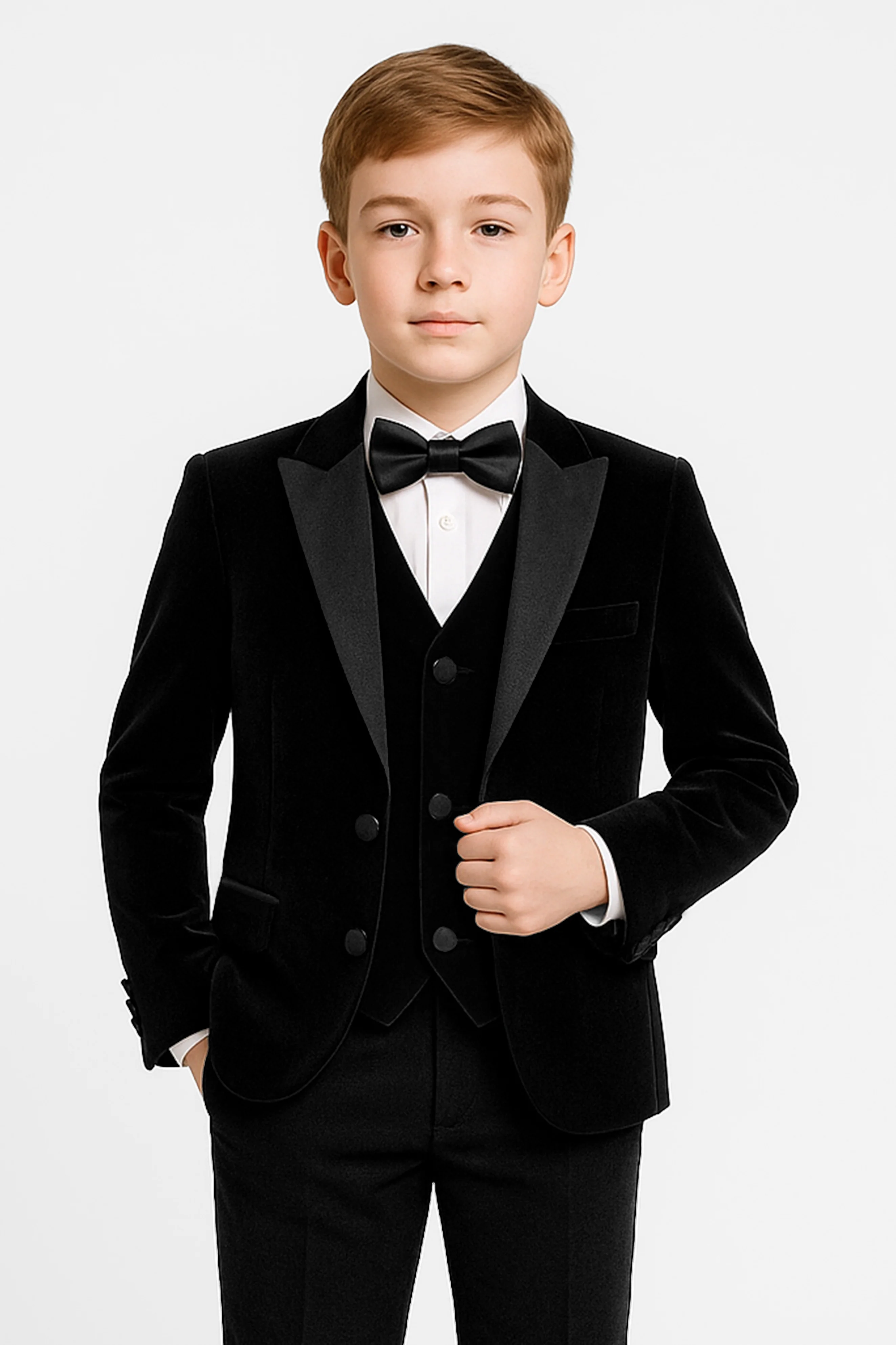 Velvet Satin Lapel Tuxedo Dinner Suit Set - 3-Piece & 5-Piece - MAYFAIR - Black