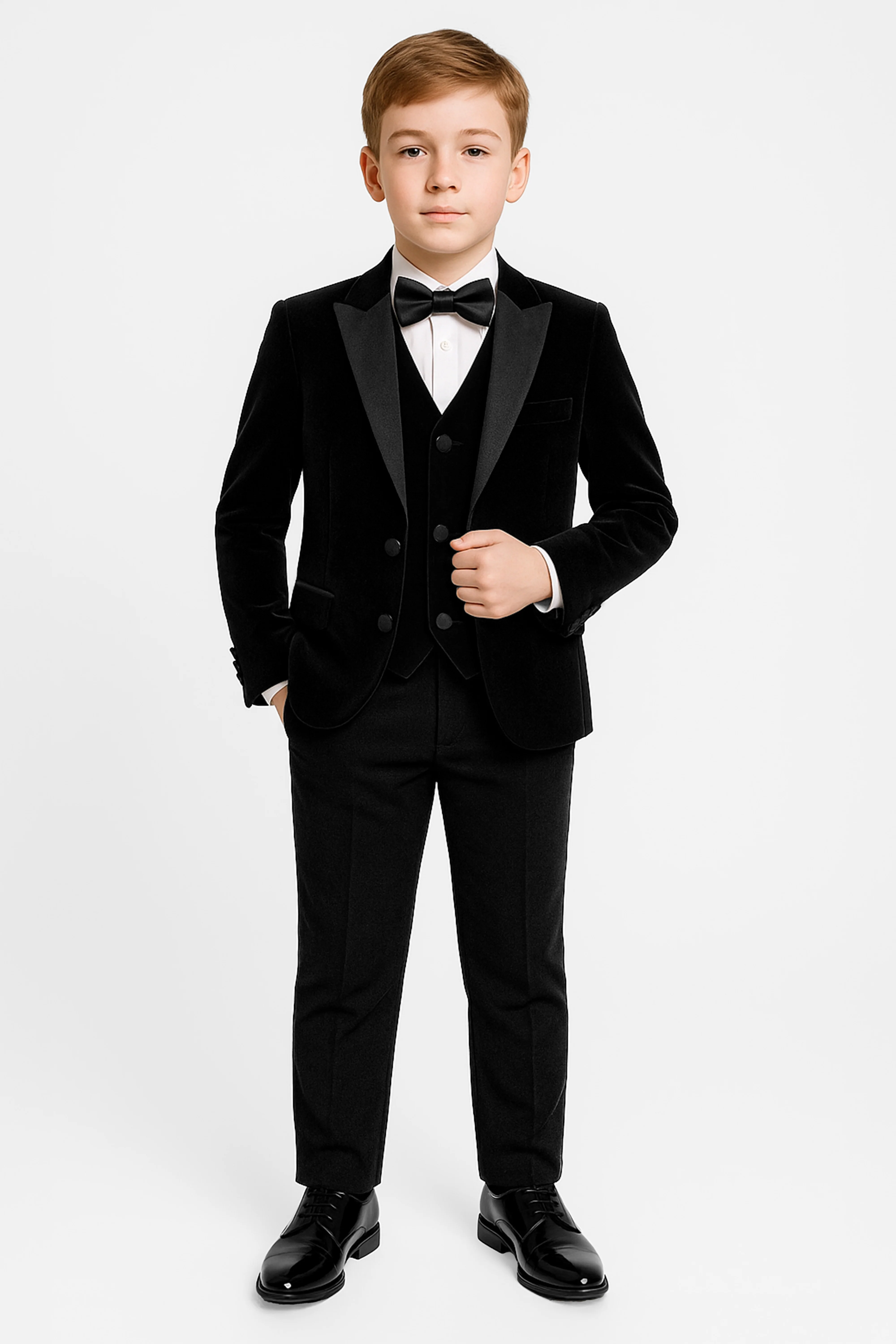 Velvet Satin Lapel Tuxedo Dinner Suit Set - 3-Piece & 5-Piece - MAYFAIR - Black - Image 2