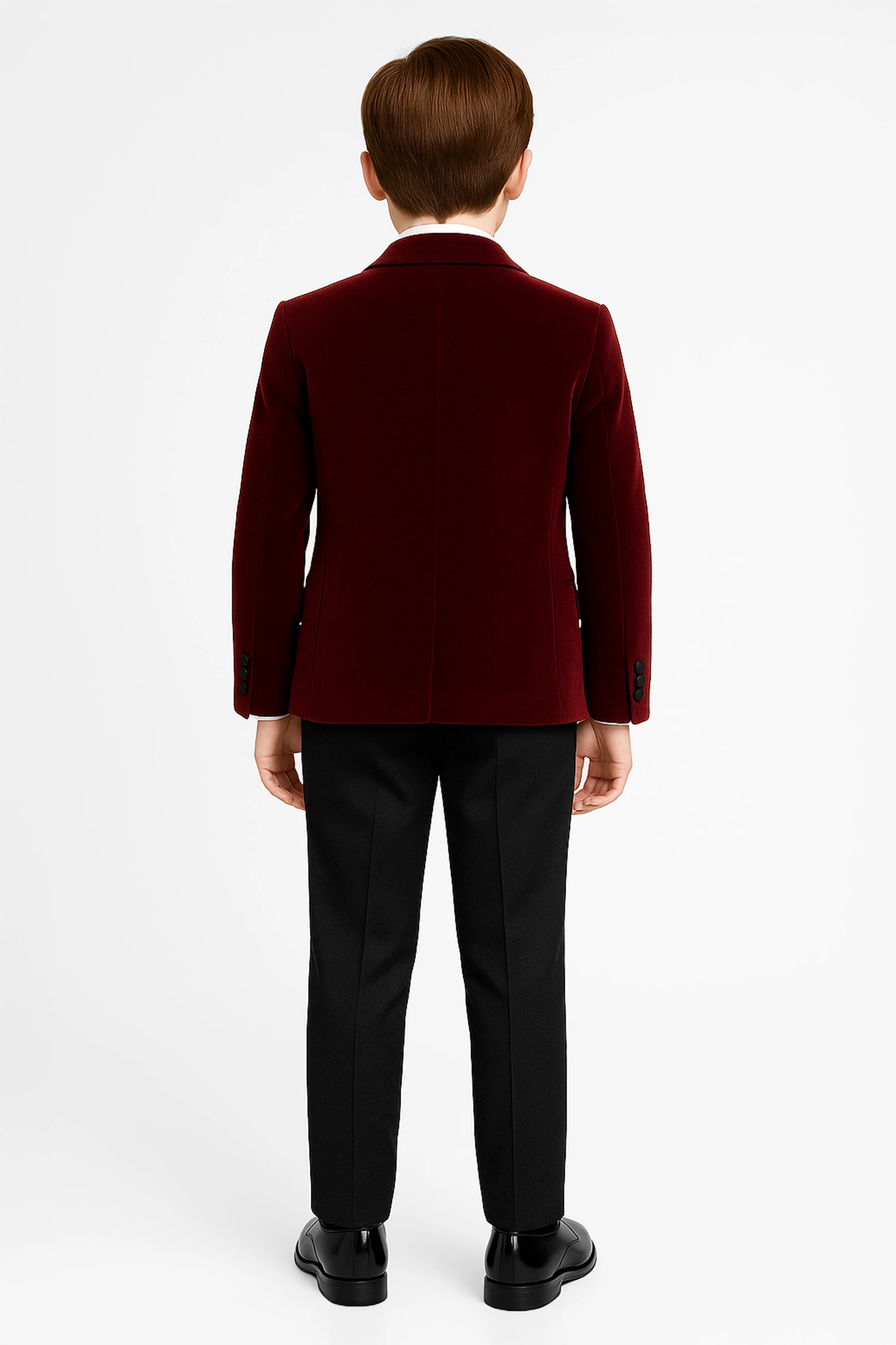 Boys Velvet Satin Lapel Tuxedo Dinner Suit Set - 3-Piece & 5-Piece - MAYFAIR - Wine - Image 3