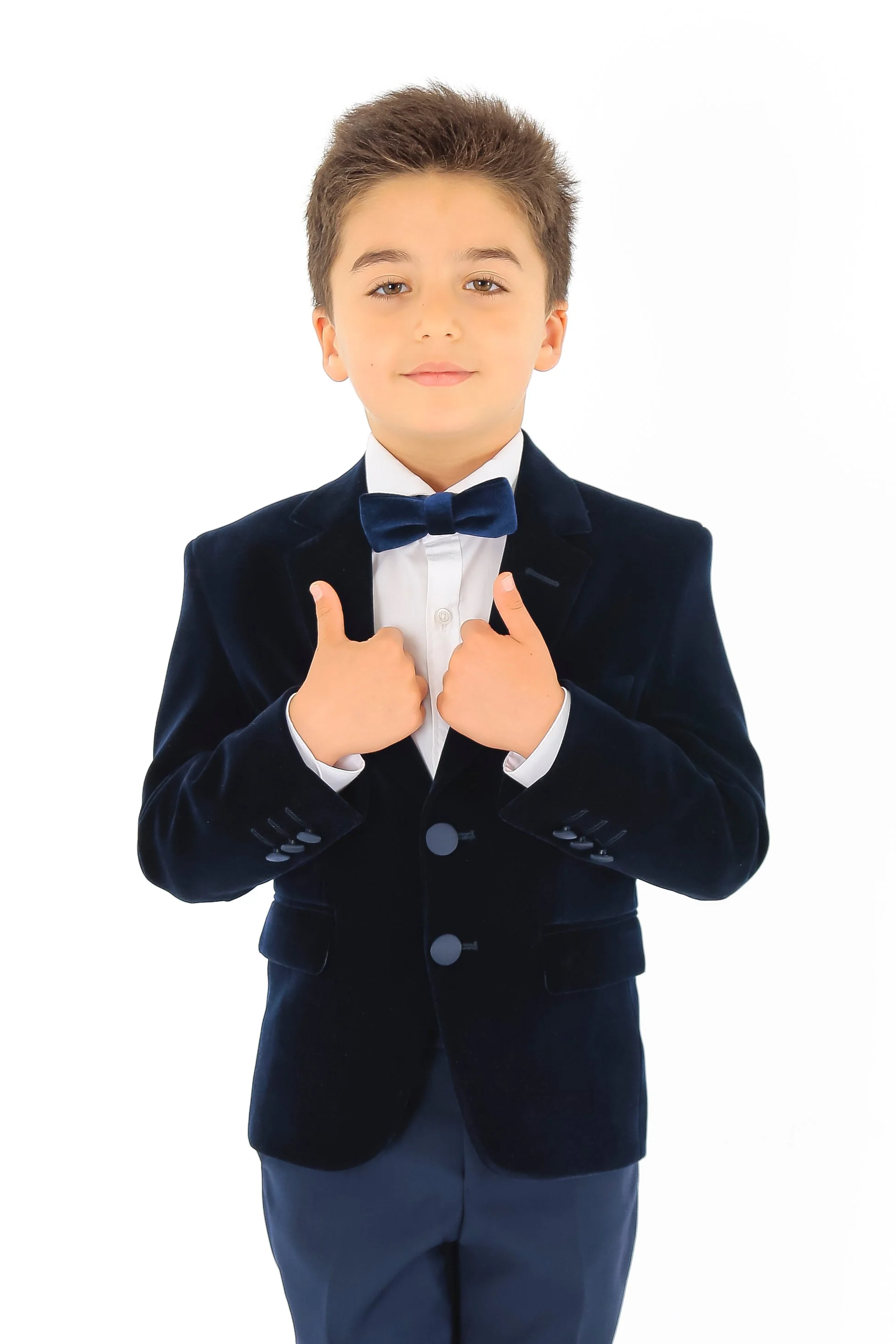 Boys Velvet Slim Fit Formal Blazer - Hackney - Navy Blue - Image 4