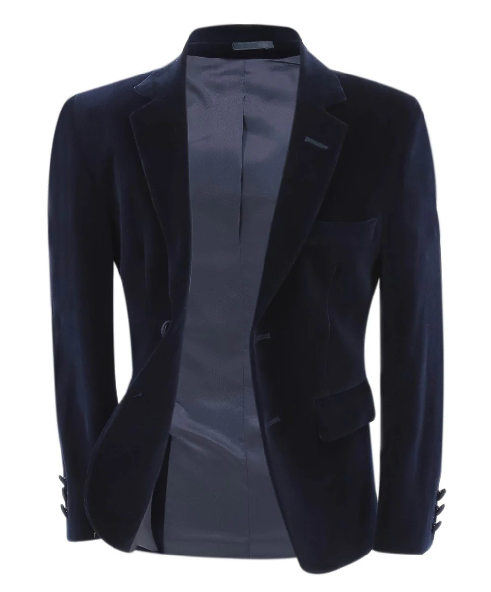 Boys Velvet Slim Fit Formal Blazer - Hackney - Navy Blue - Image 7