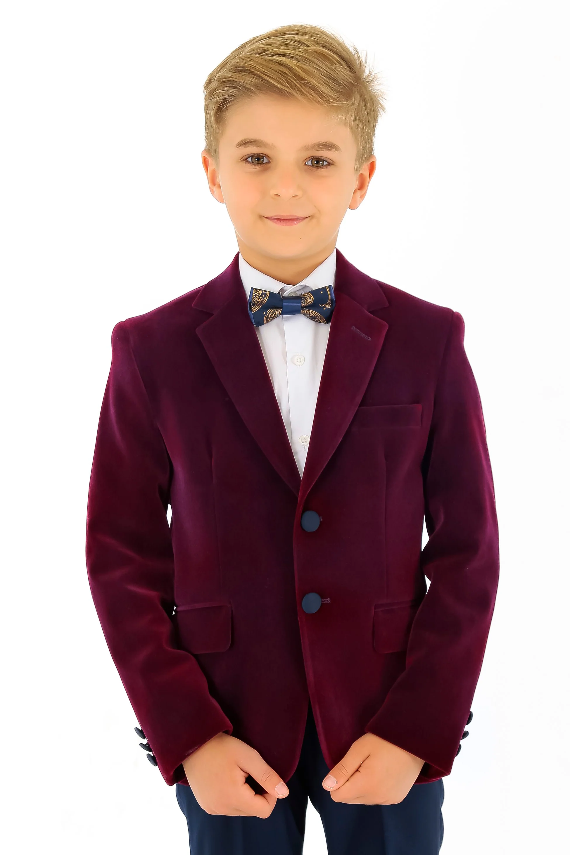 Boys Velvet Slim Fit Formal Blazer - Hackney - Purple - Image 2