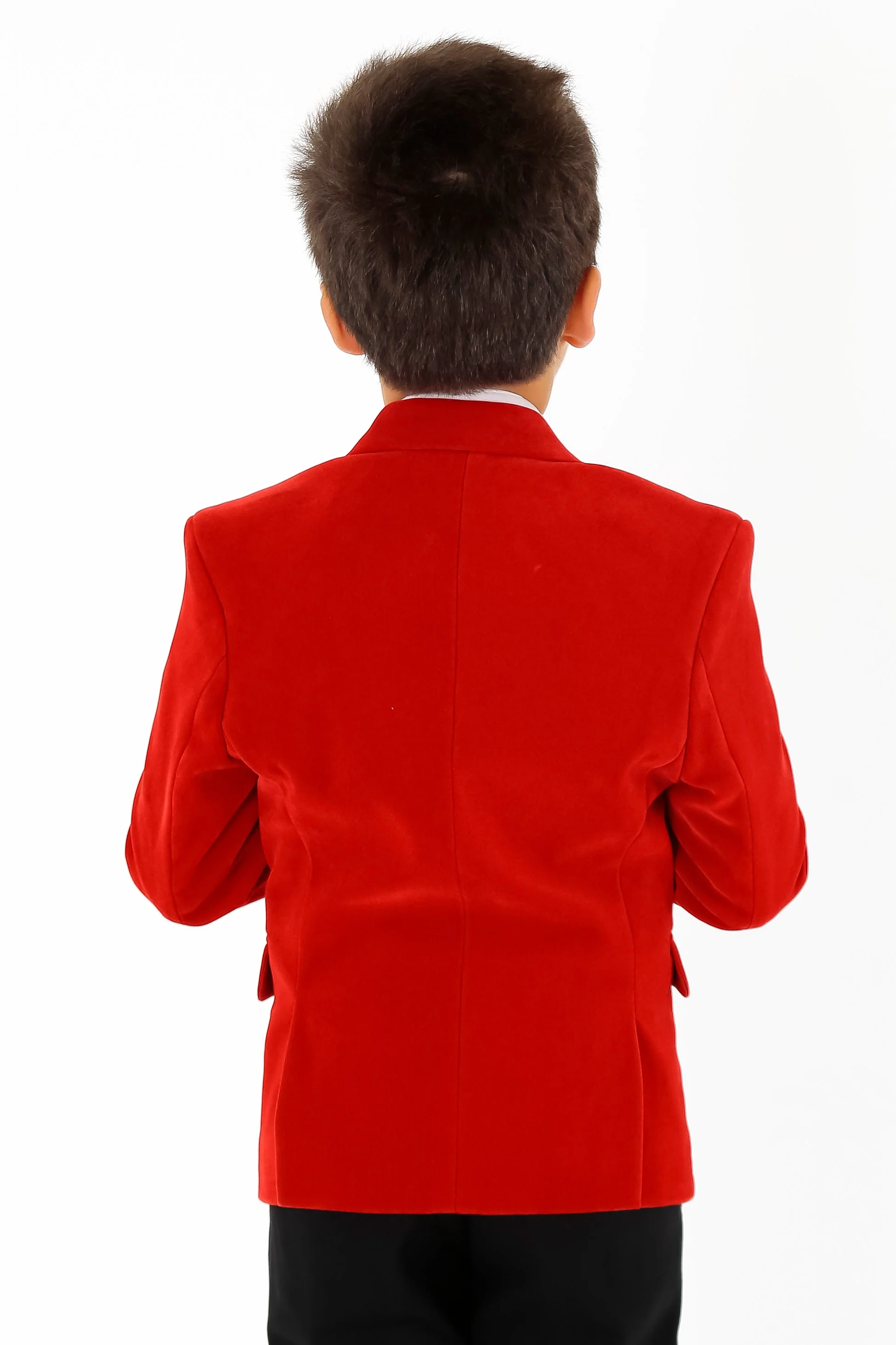 Boys Velvet Slim Fit Formal Blazer - Hackney - Red - Image 5