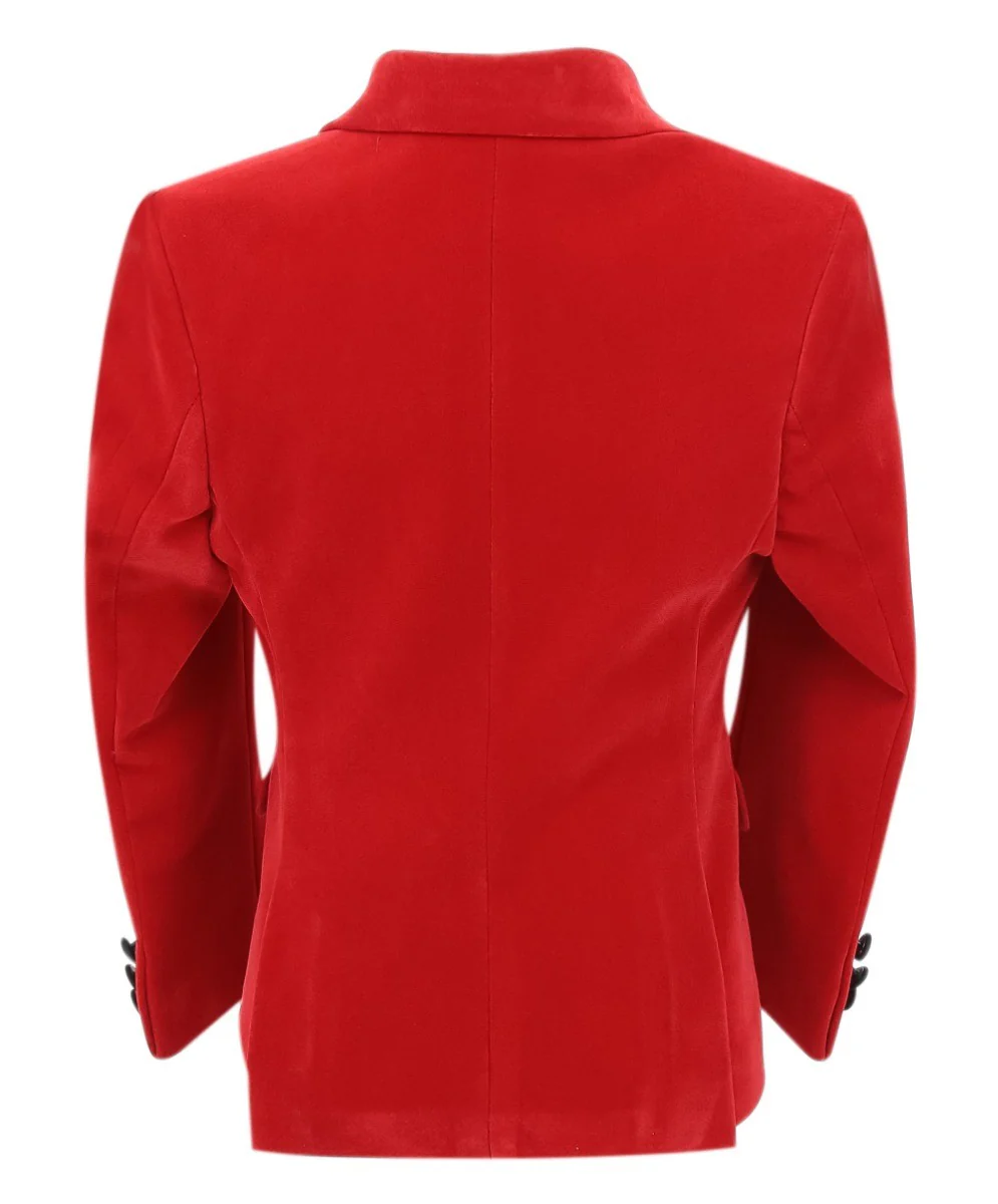 Boys Velvet Slim Fit Formal Blazer - Hackney - Red - Image 6