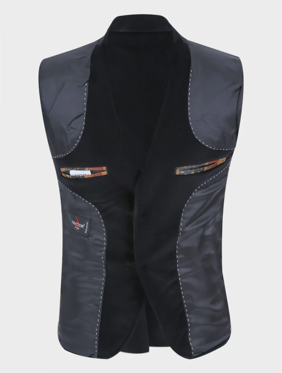 Boys Velvet Slim Fit Formal Blazer with Elbow Patches - Black - Image 5
