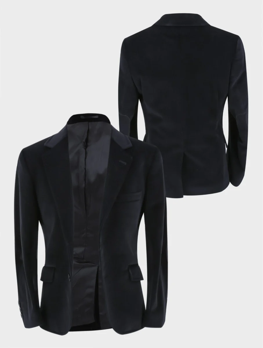 Boys Velvet Slim Fit Formal Blazer with Elbow Patches - Black - Image 6