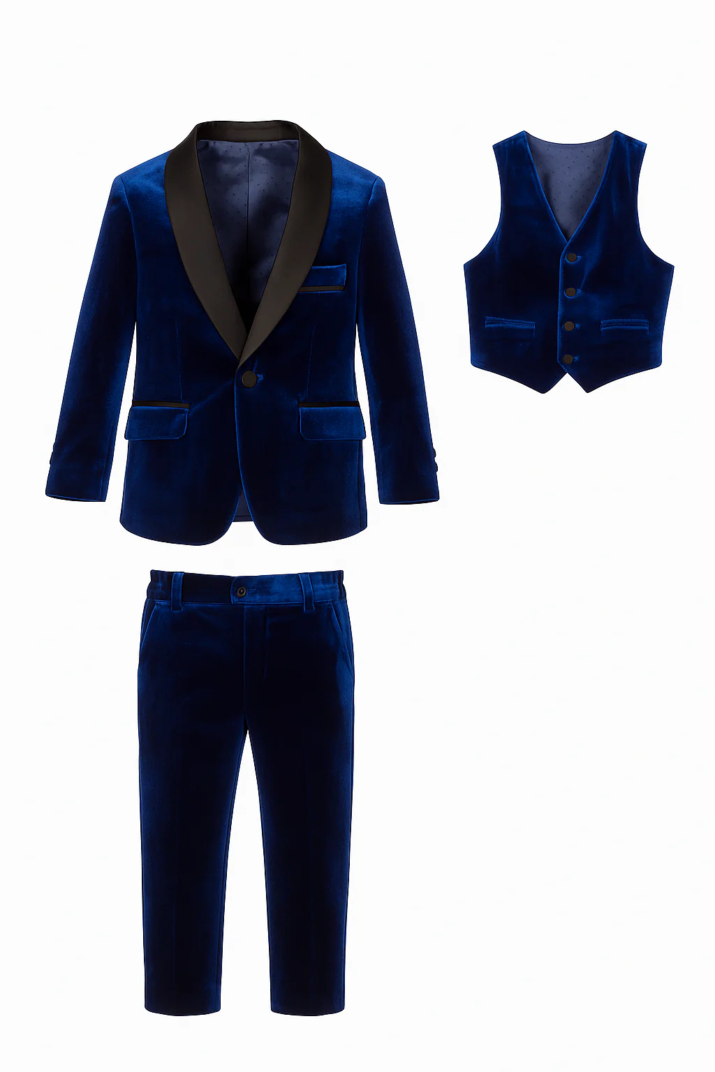 Boys' Velvet Suit with Satin Shawl Lapels - EC103 - Royal Blue - Image 4