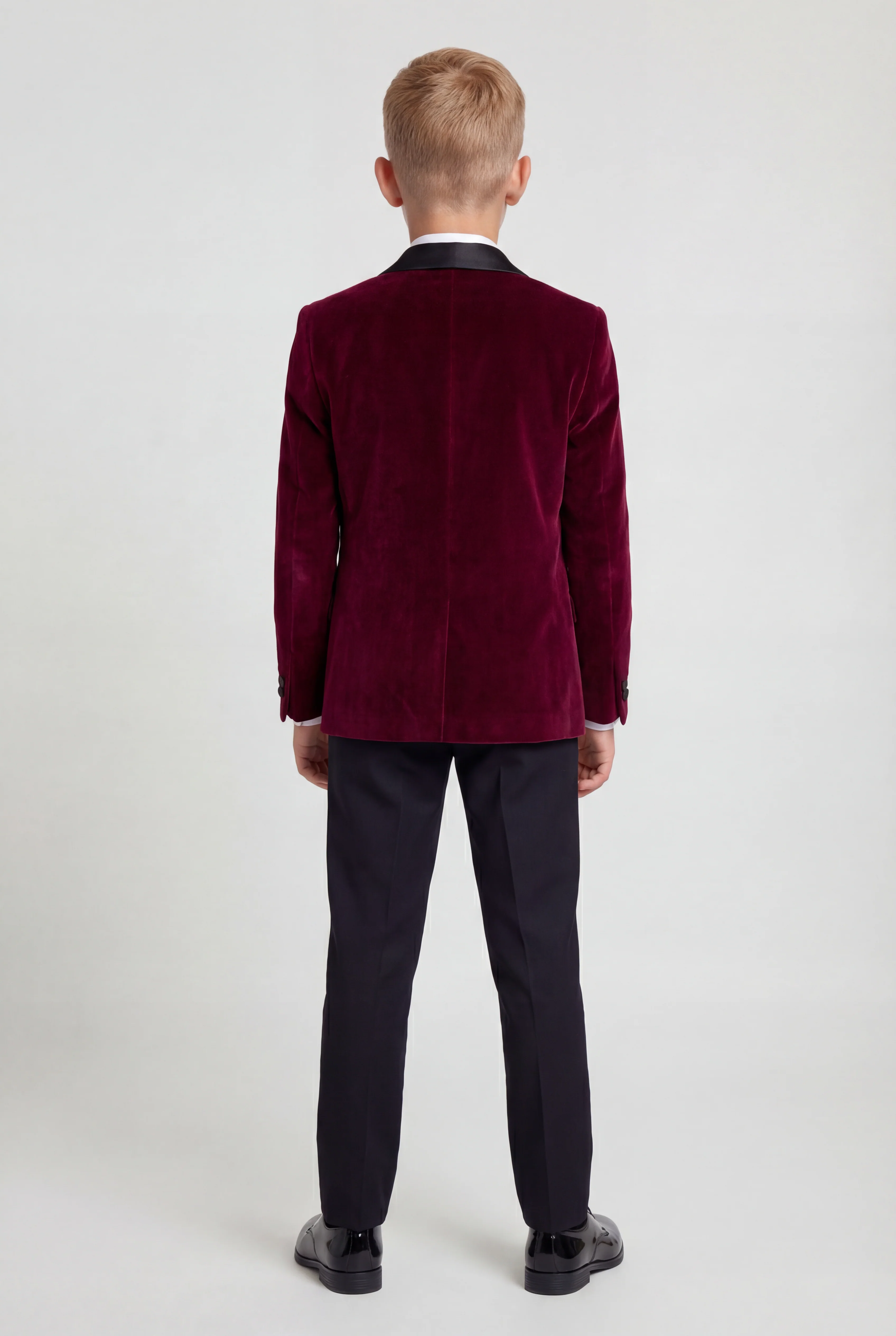 Boys Velvet Tuxedo Suit with Double-breasted Vest - Burgundy - Image 3