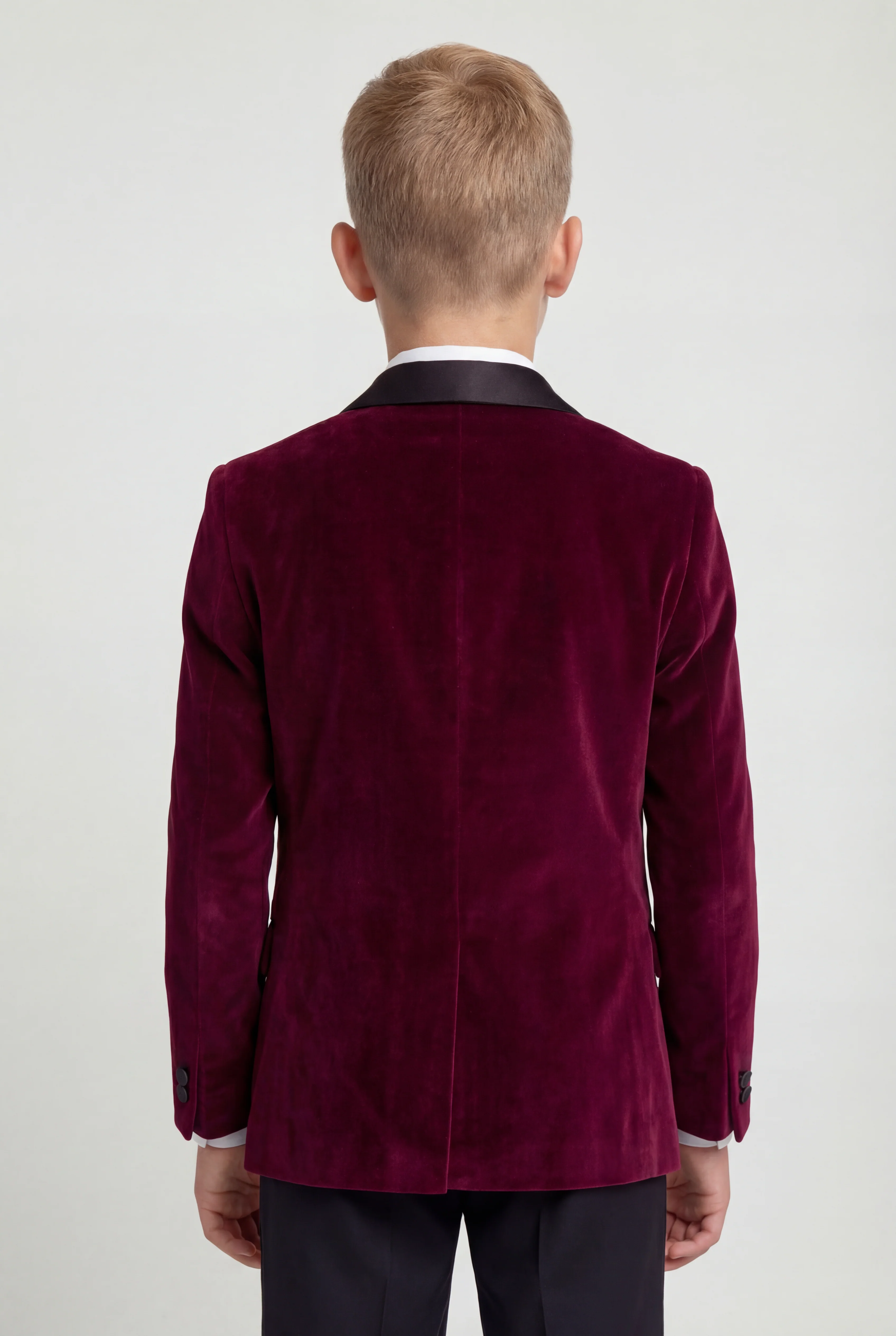 Boys Velvet Tuxedo Suit with Double-breasted Vest - Burgundy - Image 4