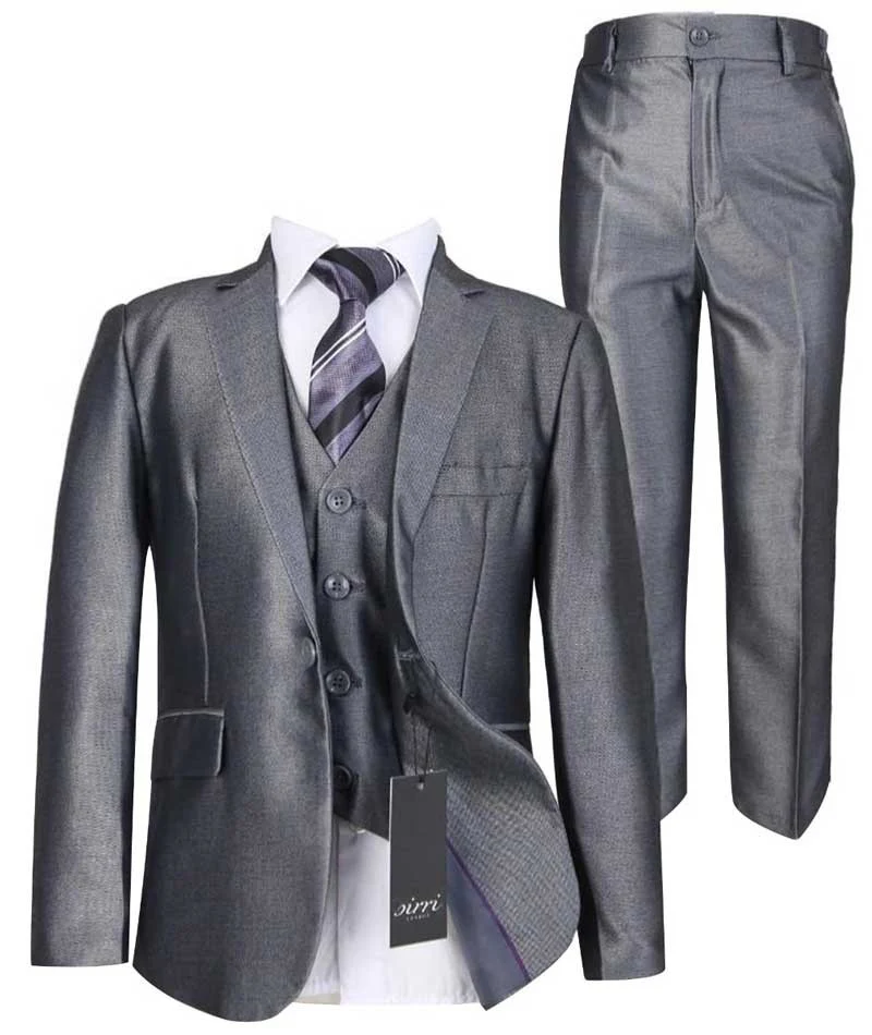 Boys Wedding Silver Suit Set - Dark Silver - Image 4