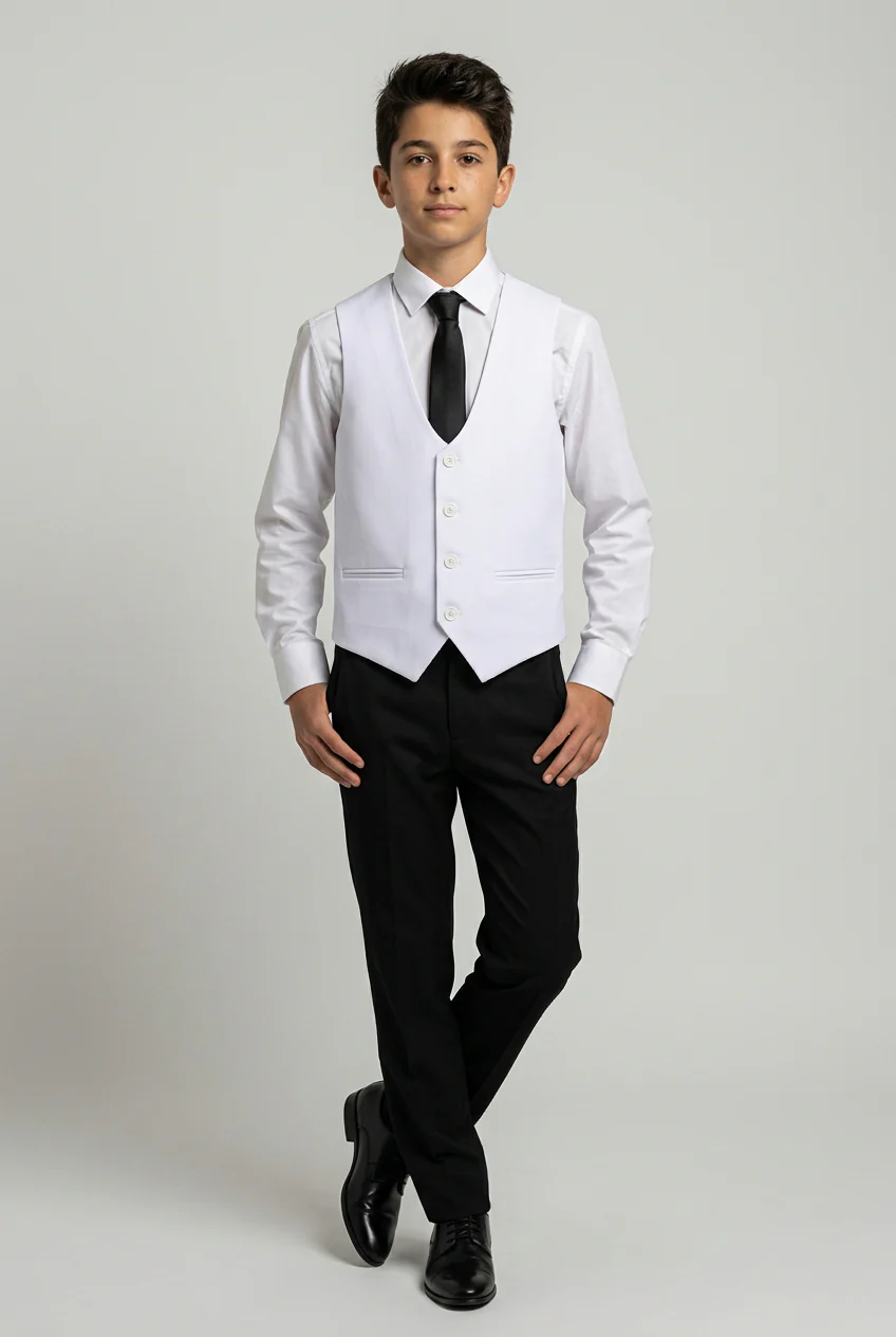 Boys White Formal Waistcoat - Image 3