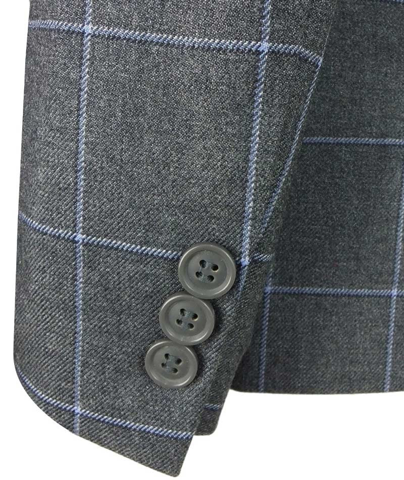 Boys Windowpane Check Slim Fit Suit - Grey - Blue - Image 6