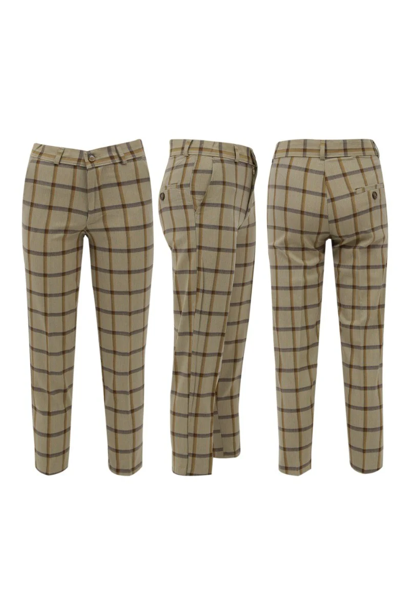 Boys Windowpane Check Suit 7 PC Set - Beige - Image 8