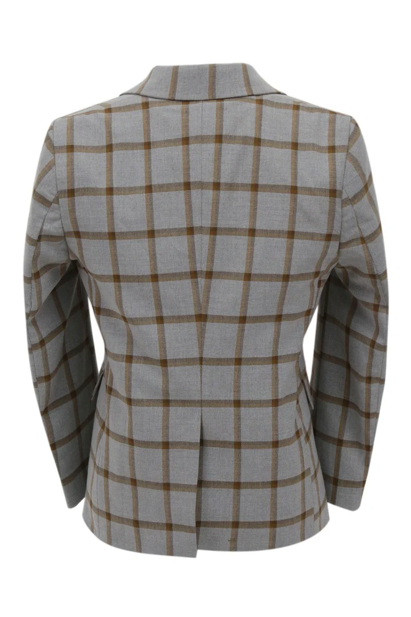Boys Windowpane Check Suit 7 PC Set - Brown - Image 3