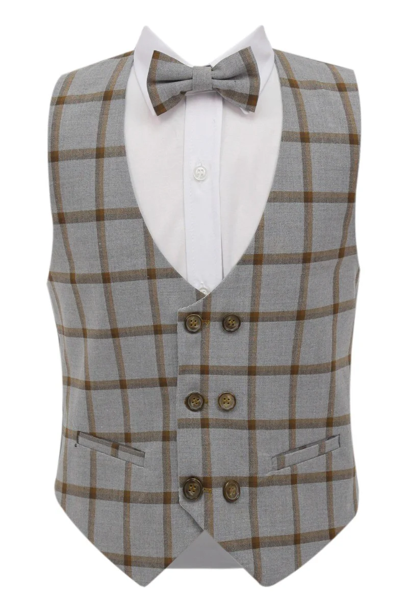 Boys Windowpane Check Suit 7 PC Set - Brown - Image 6