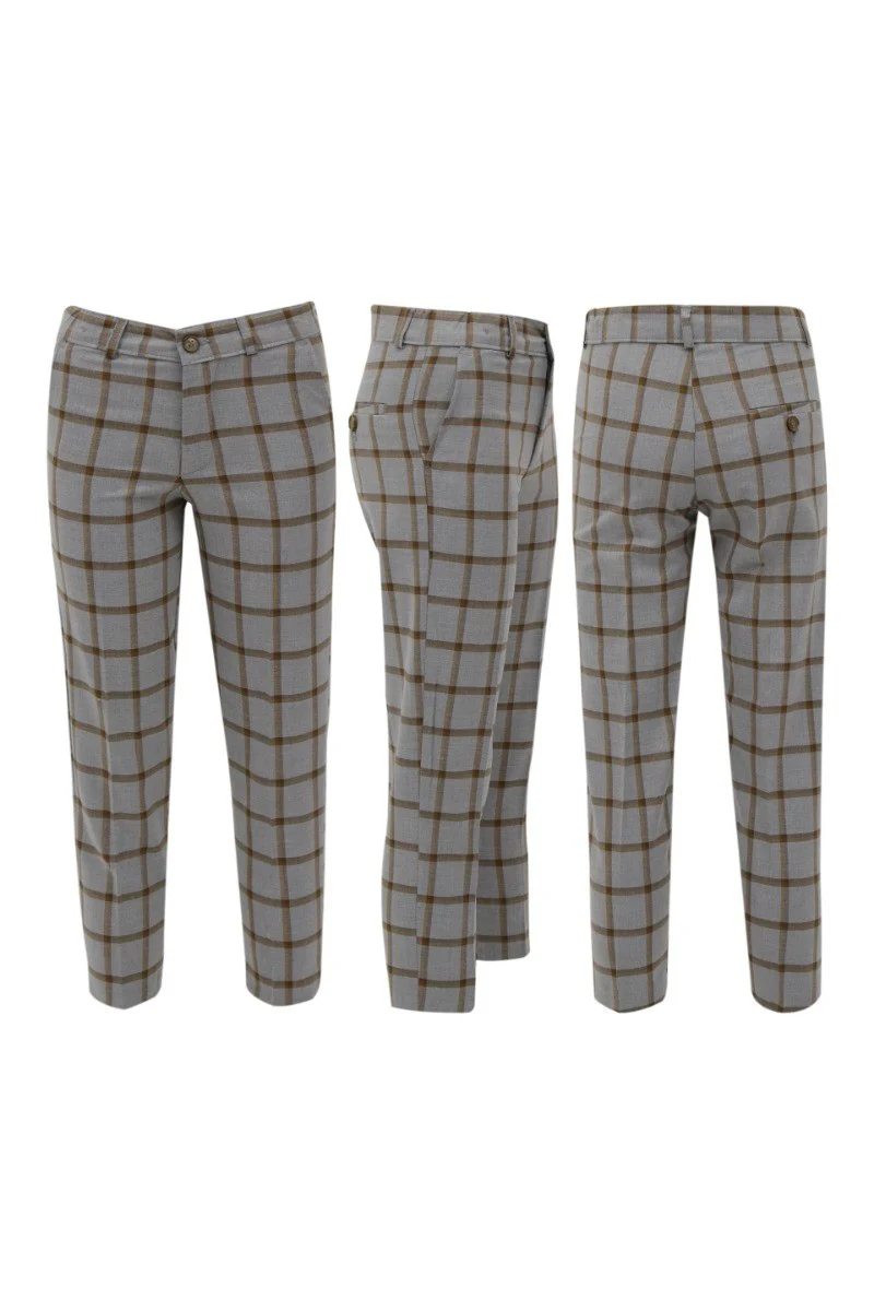 Boys Windowpane Check Suit 7 PC Set - Brown - Image 8