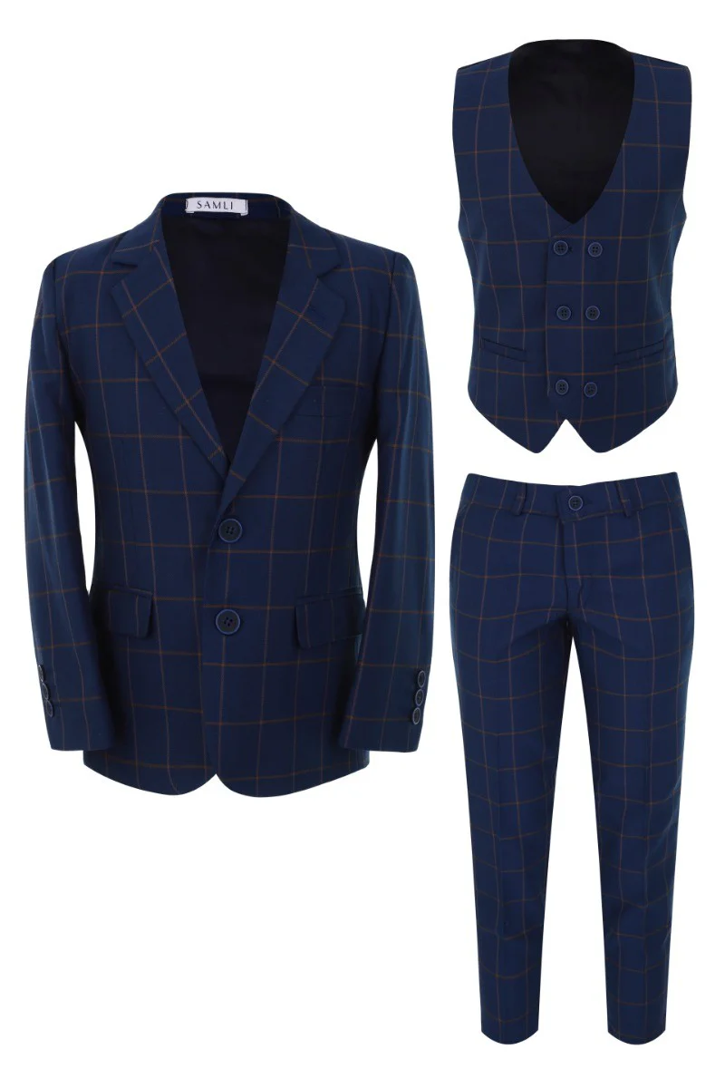 Boys Windowpane Check Navy Blue Suit Set - Navy Blue - Image 6