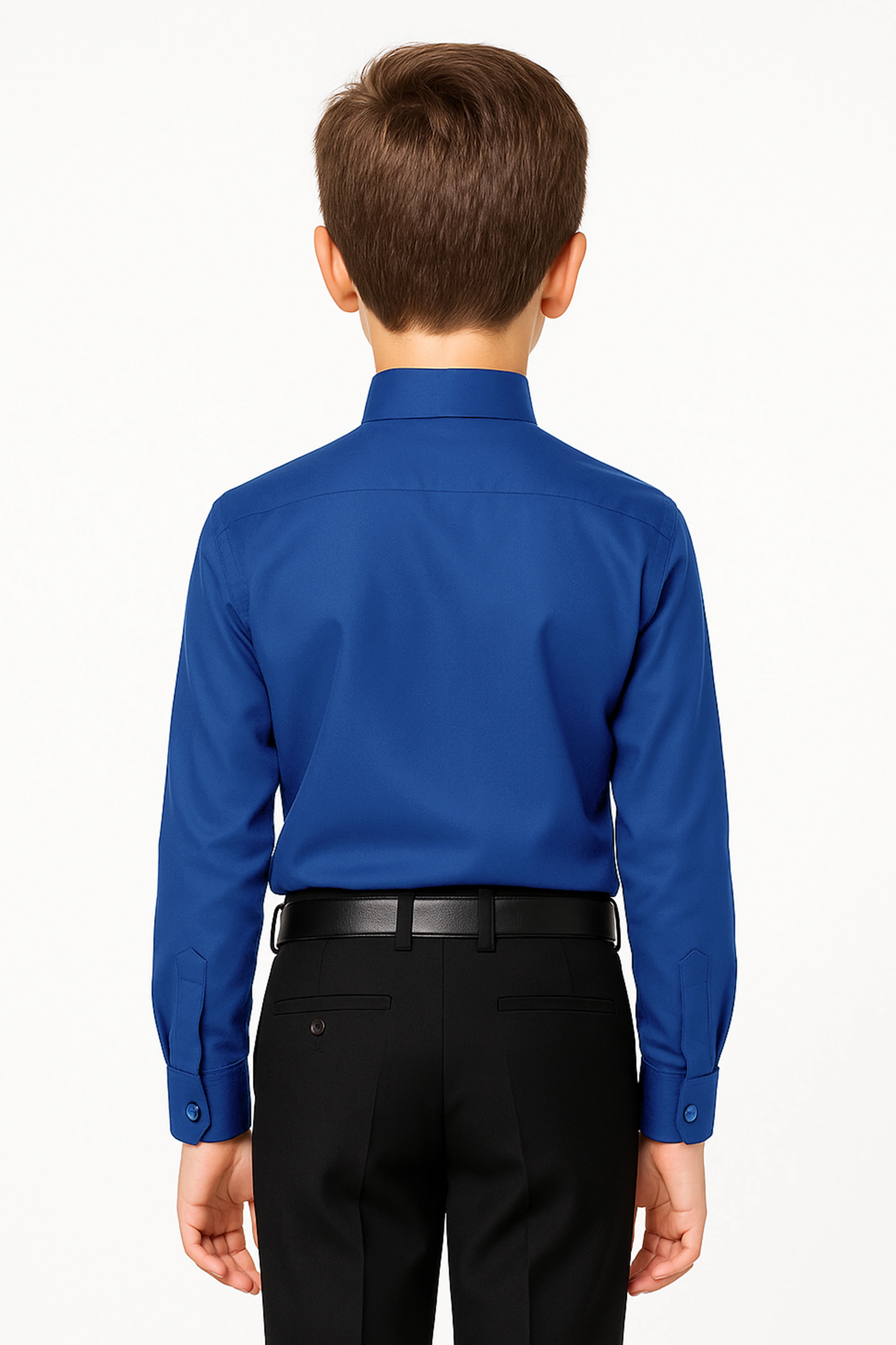 Boys Wing Collar Square Pleated Cufflink Shirt - Navy - Image 2