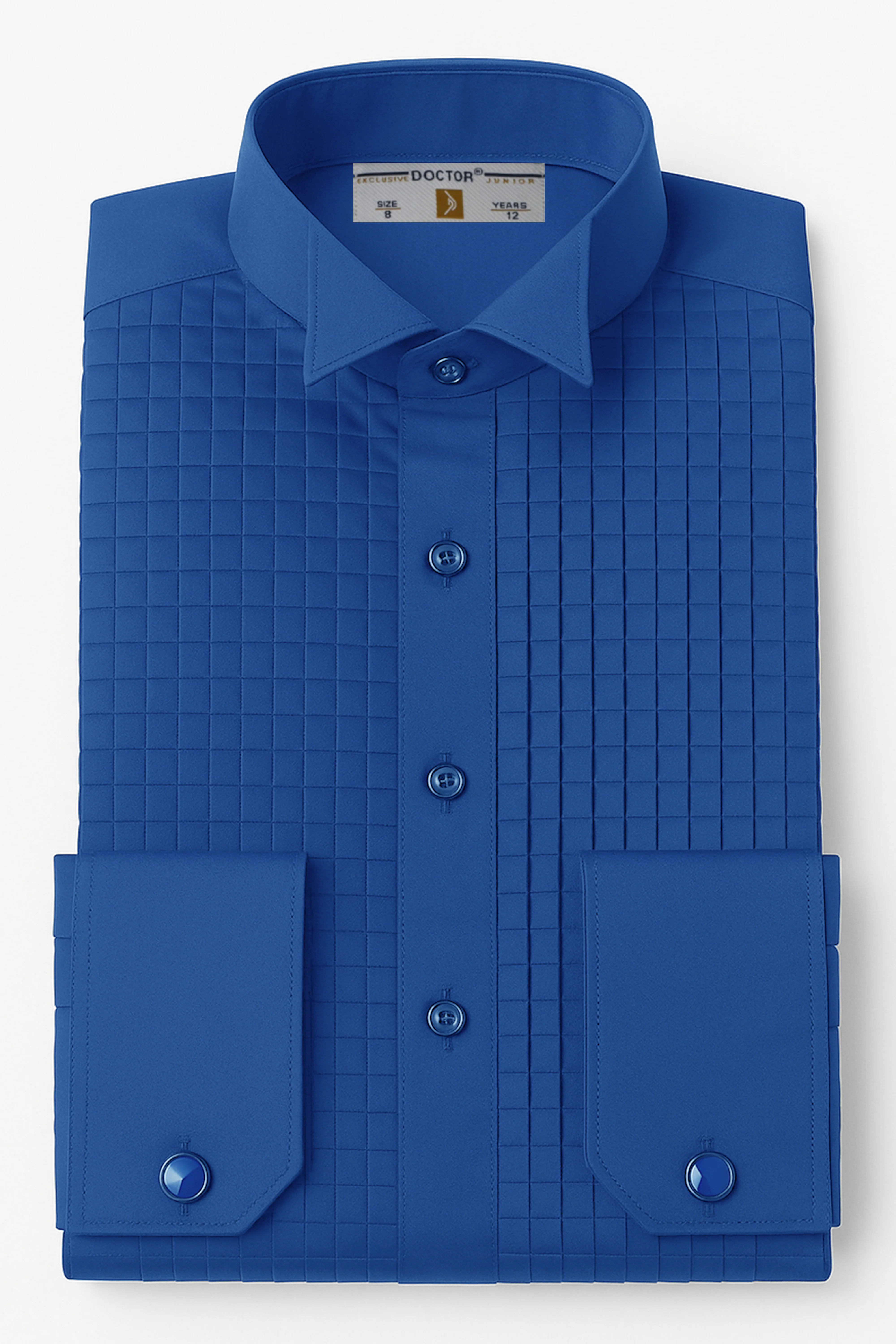 Boys Wing Collar Square Pleated Cufflink Shirt - Navy - Image 3