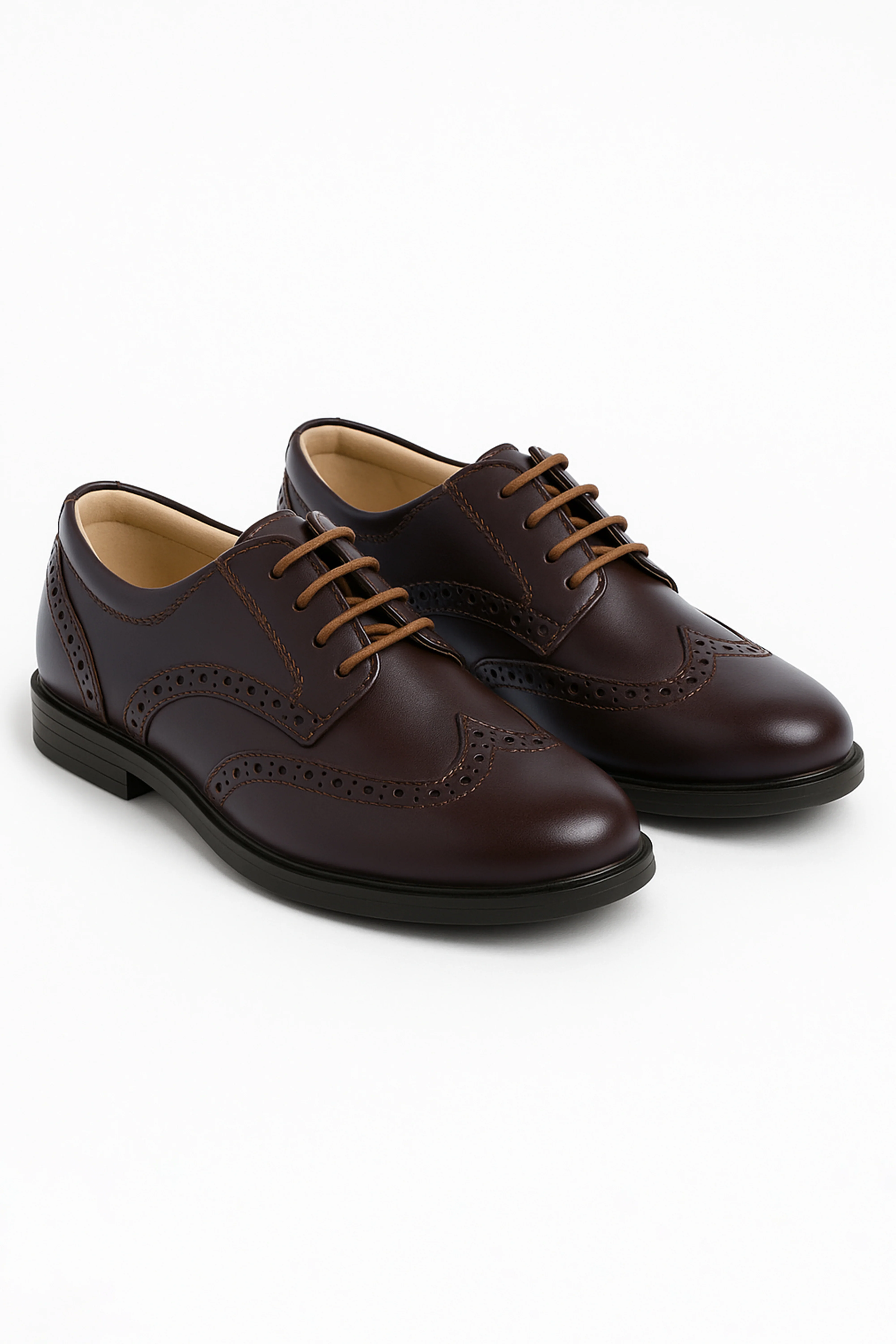 Boys Derby Brogue Lace Up Dress Shoes - Dark Brown - Image 3
