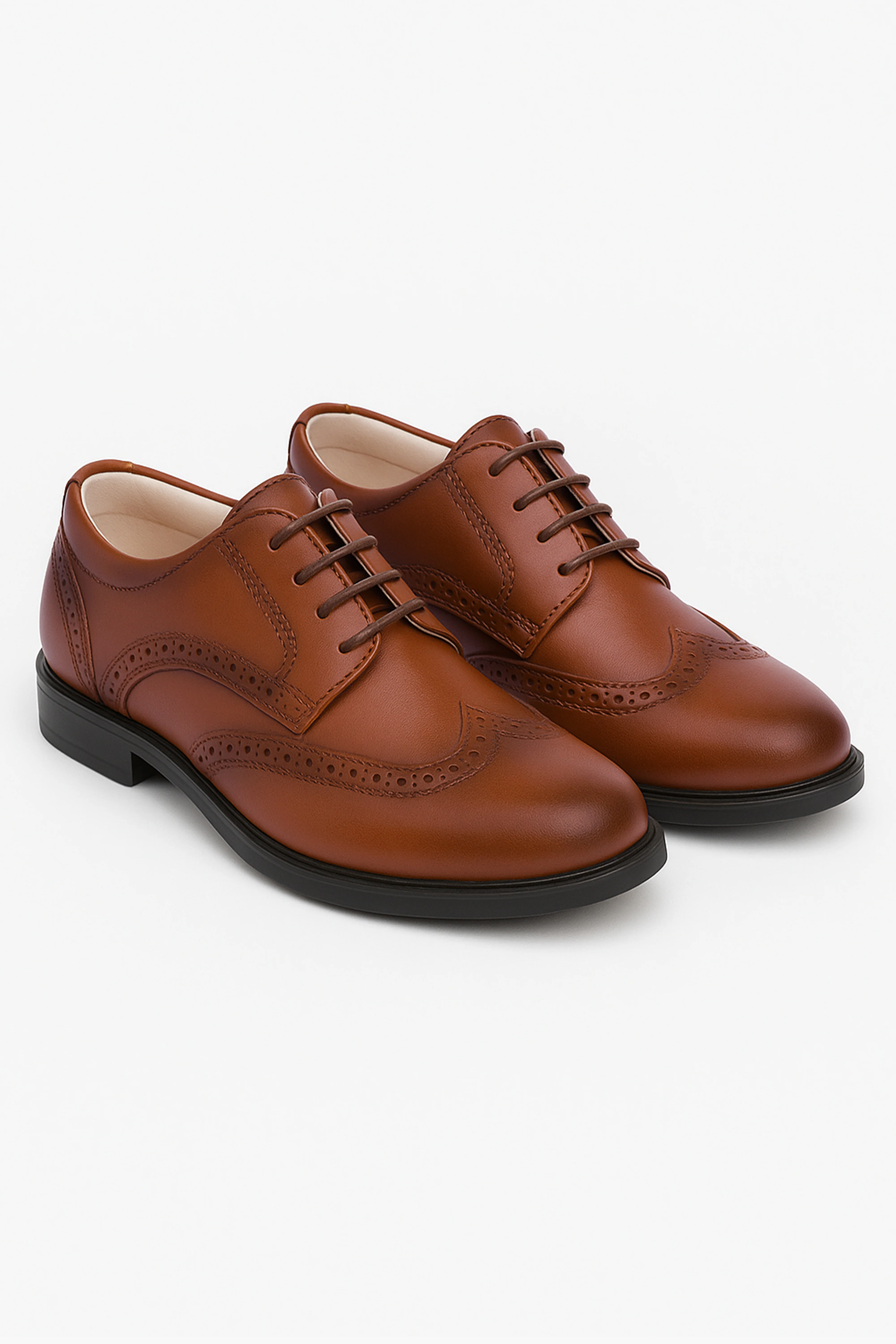 Boys Derby Brogue Lace Up Dress Shoes - Tan Brown - Image 3