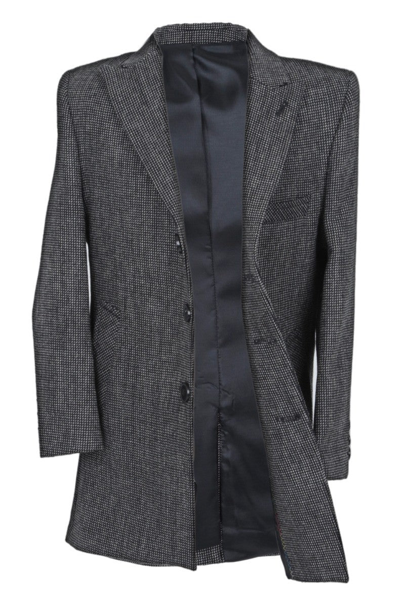 Boys Wool Birdseye Tweed Slim Fit Midi Coat - Grey - Image 7