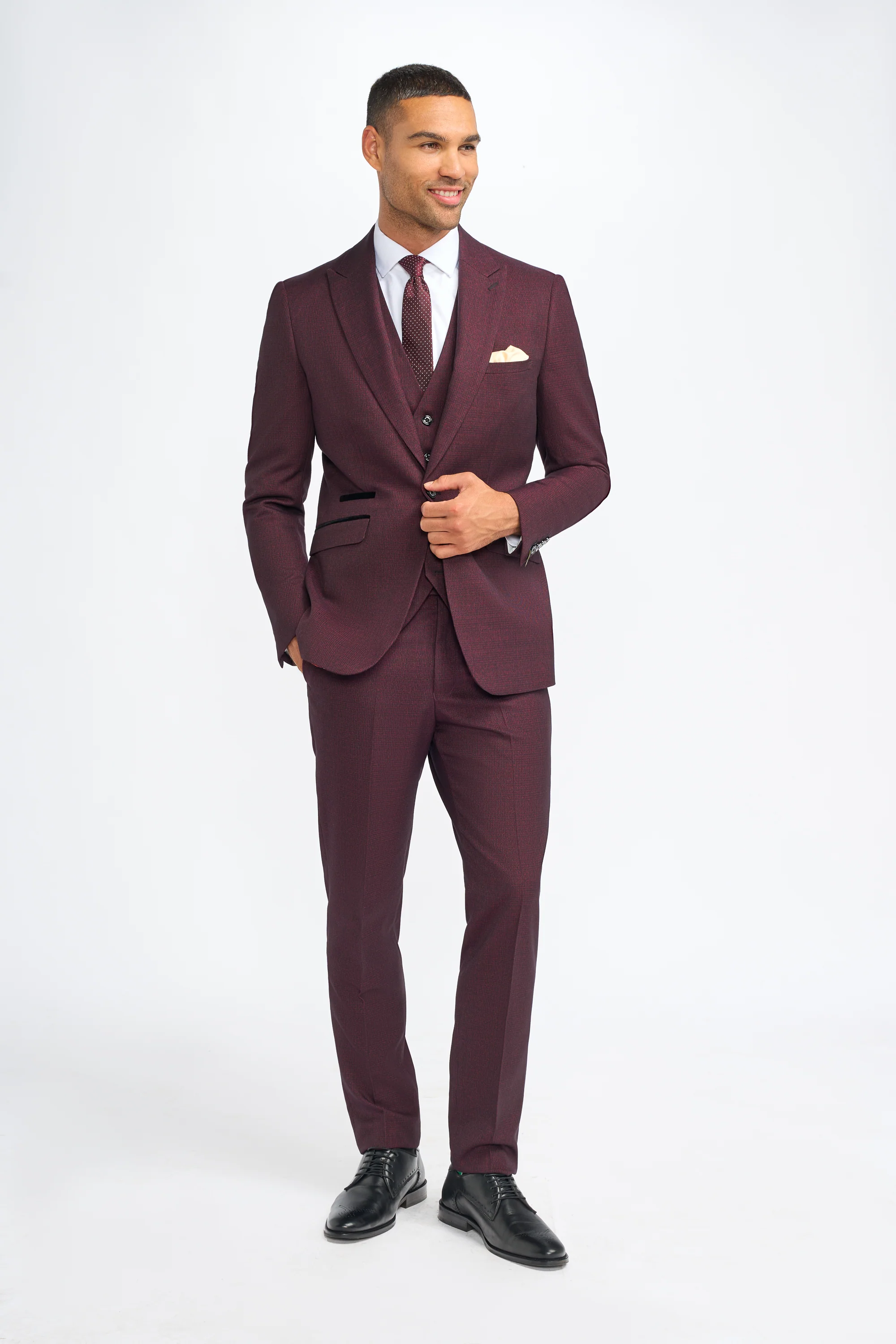 Father & Son Matching Glen Check Wool Tweed 3-Piece Suit Set - Caridi Wine - Image 3