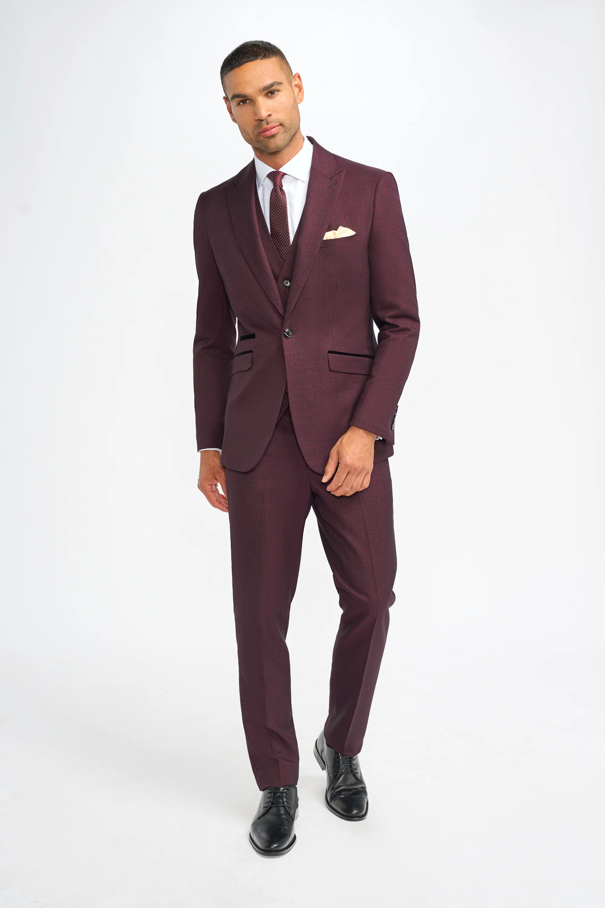 Father & Son Matching Glen Check Wool Tweed 3-Piece Suit Set - Caridi Wine - Image 4