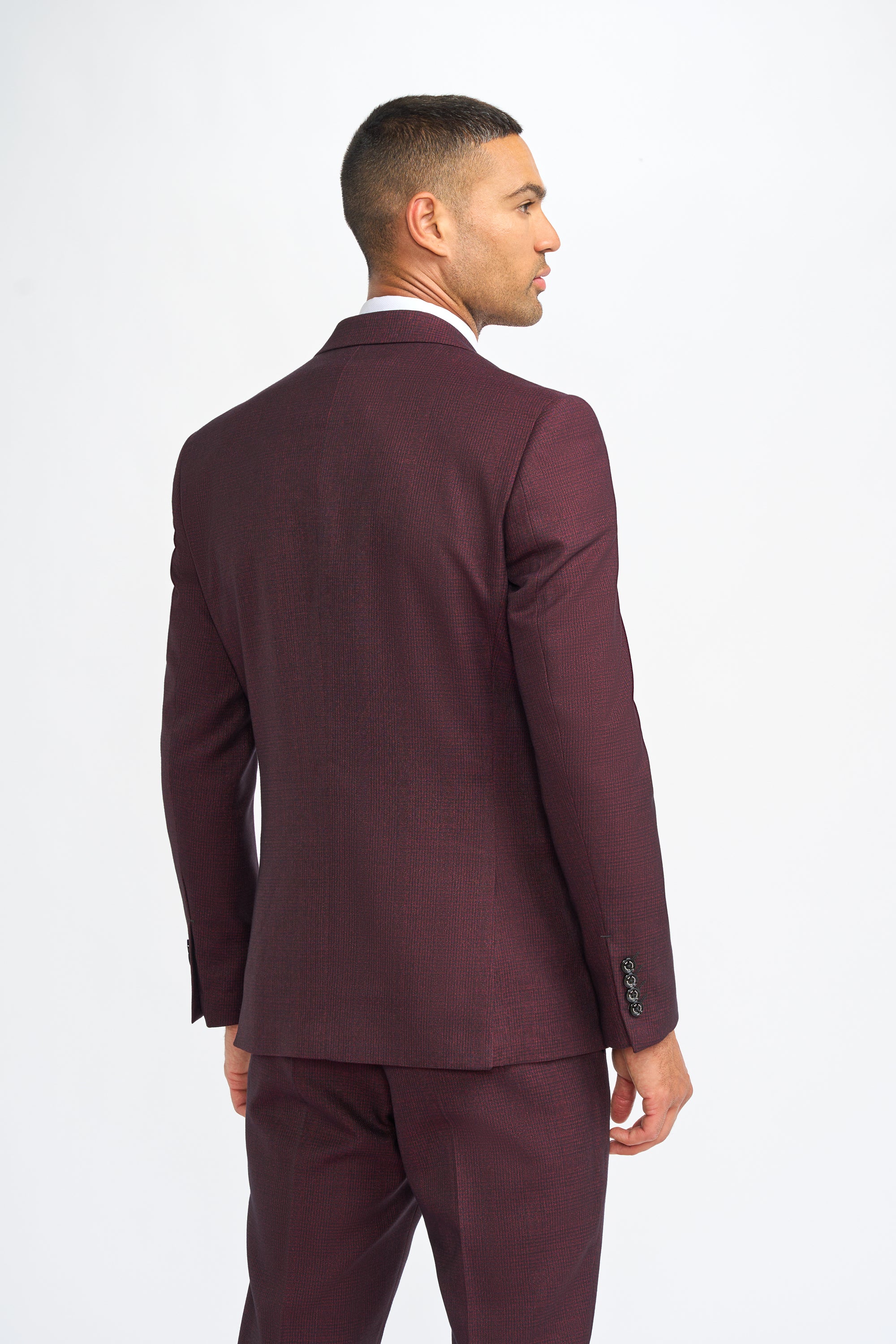 Father & Son Matching Glen Check Wool Tweed 3-Piece Suit Set - Caridi Wine - Image 5