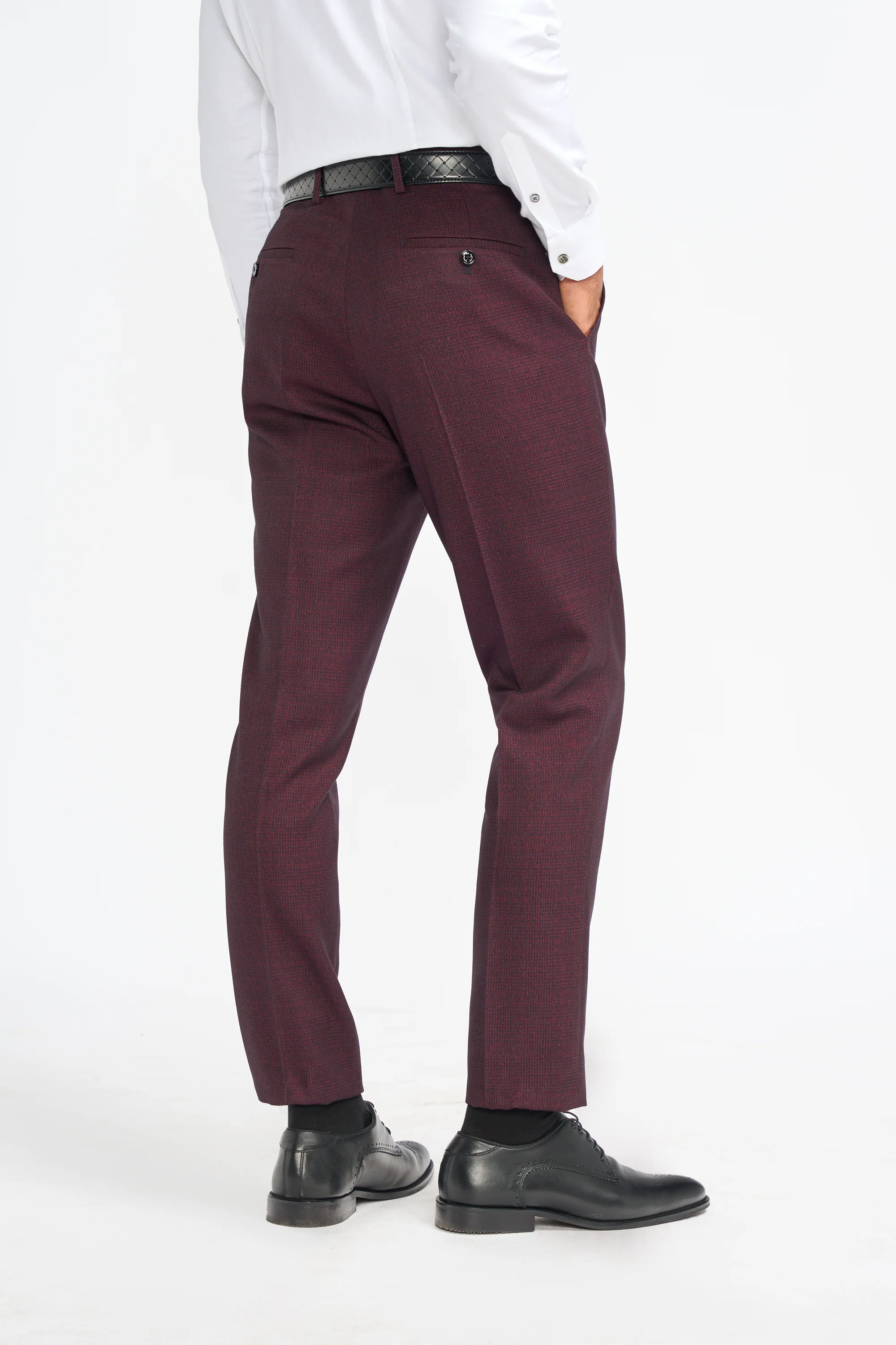 Father & Son Matching Glen Check Wool Tweed 3-Piece Suit Set - Caridi Wine - Image 9