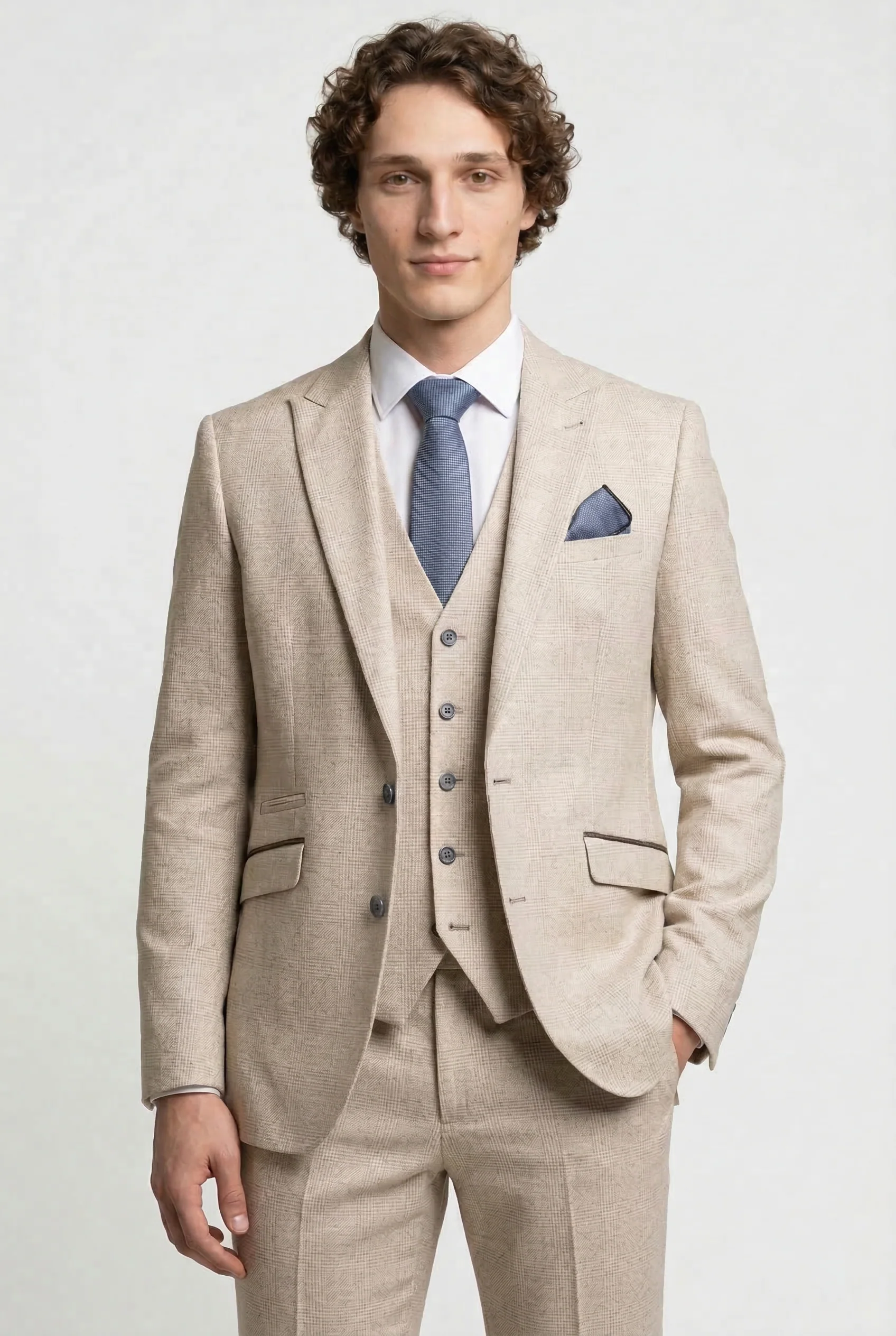 Caridi 3-Piece Glen Check Prom Suit - Beige