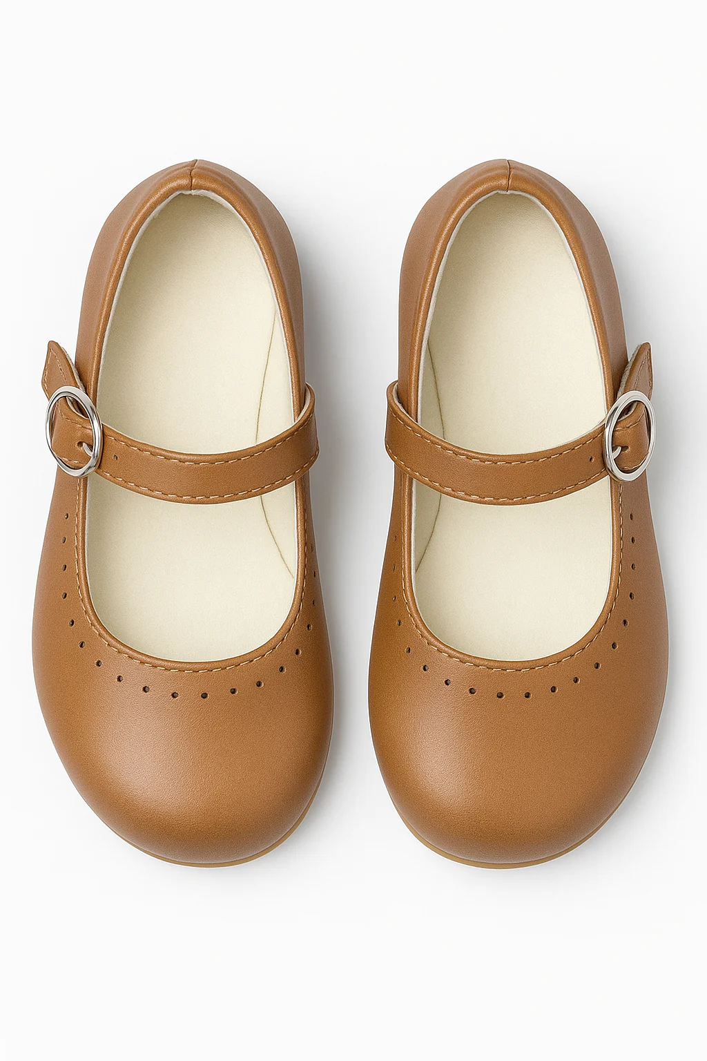 Classic Mary Jane Perforated Girls Shoes – ABBEY_Matt - Mustard Brown - Image 2
