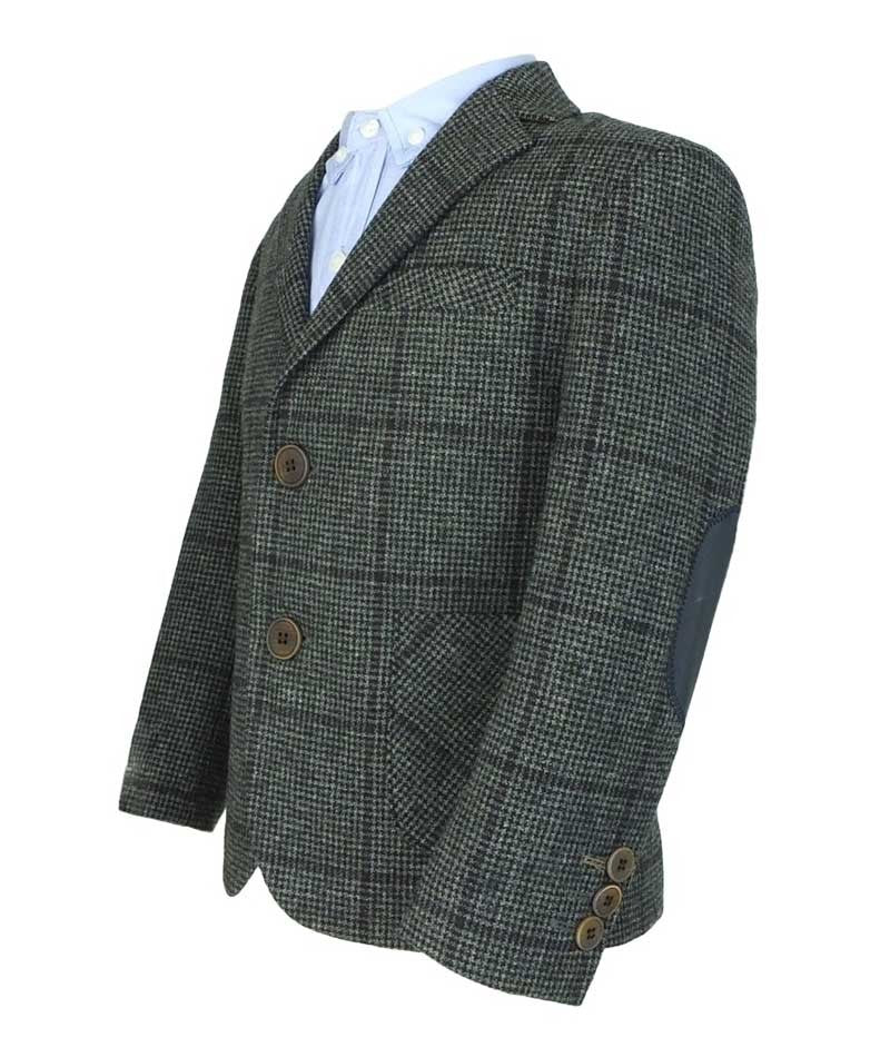Boys Herringbone Windowpane Wool Suit - Grey - Image 3
