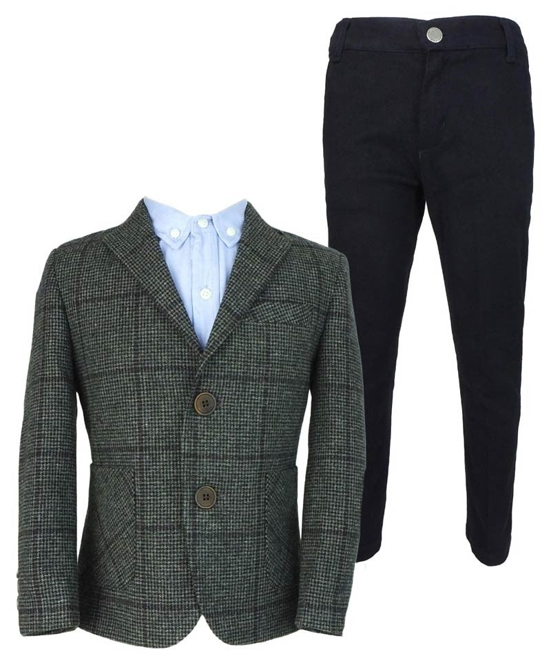 Boys Herringbone Windowpane Wool Suit - Grey - Image 7