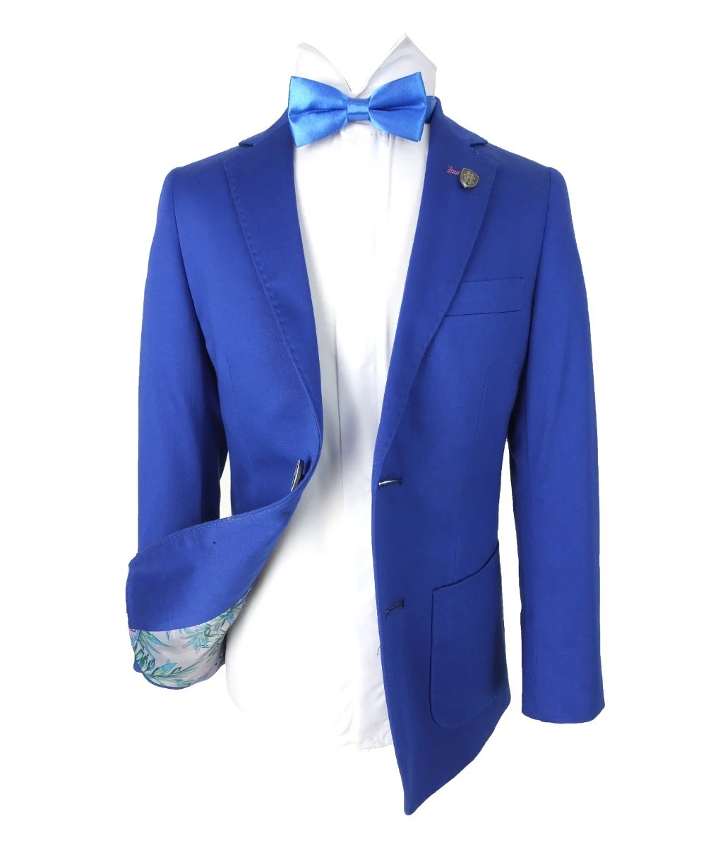 Boys Slim Fit Cotton Blazer - Royal Blue - Image 3