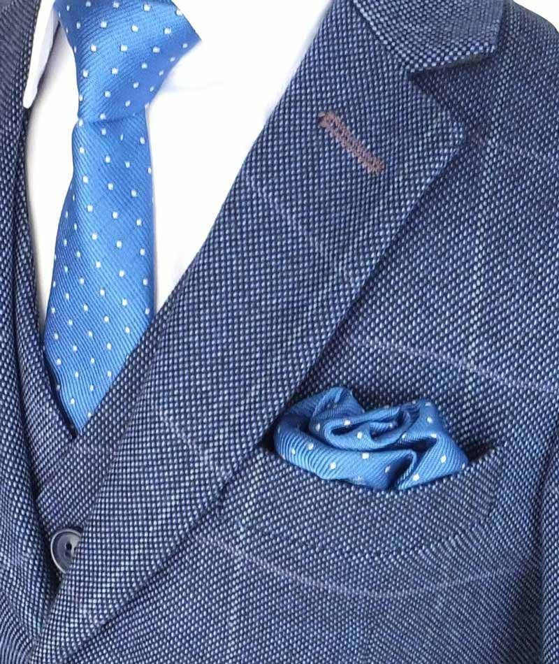Boys Exclusive Check Tweed Blue Suit - Blue - Image 3