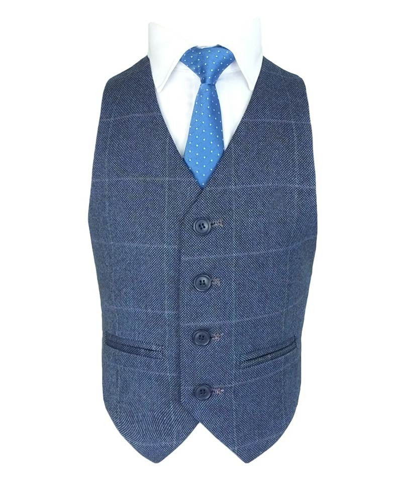 Boys Exclusive Check Tweed Blue Suit - Blue - Image 6