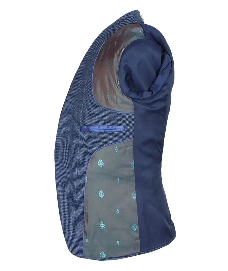 Boys Exclusive Check Tweed Blue Suit - Blue - Image 7