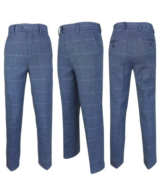 Boys Exclusive Check Tweed Blue Suit - Blue - Image 8
