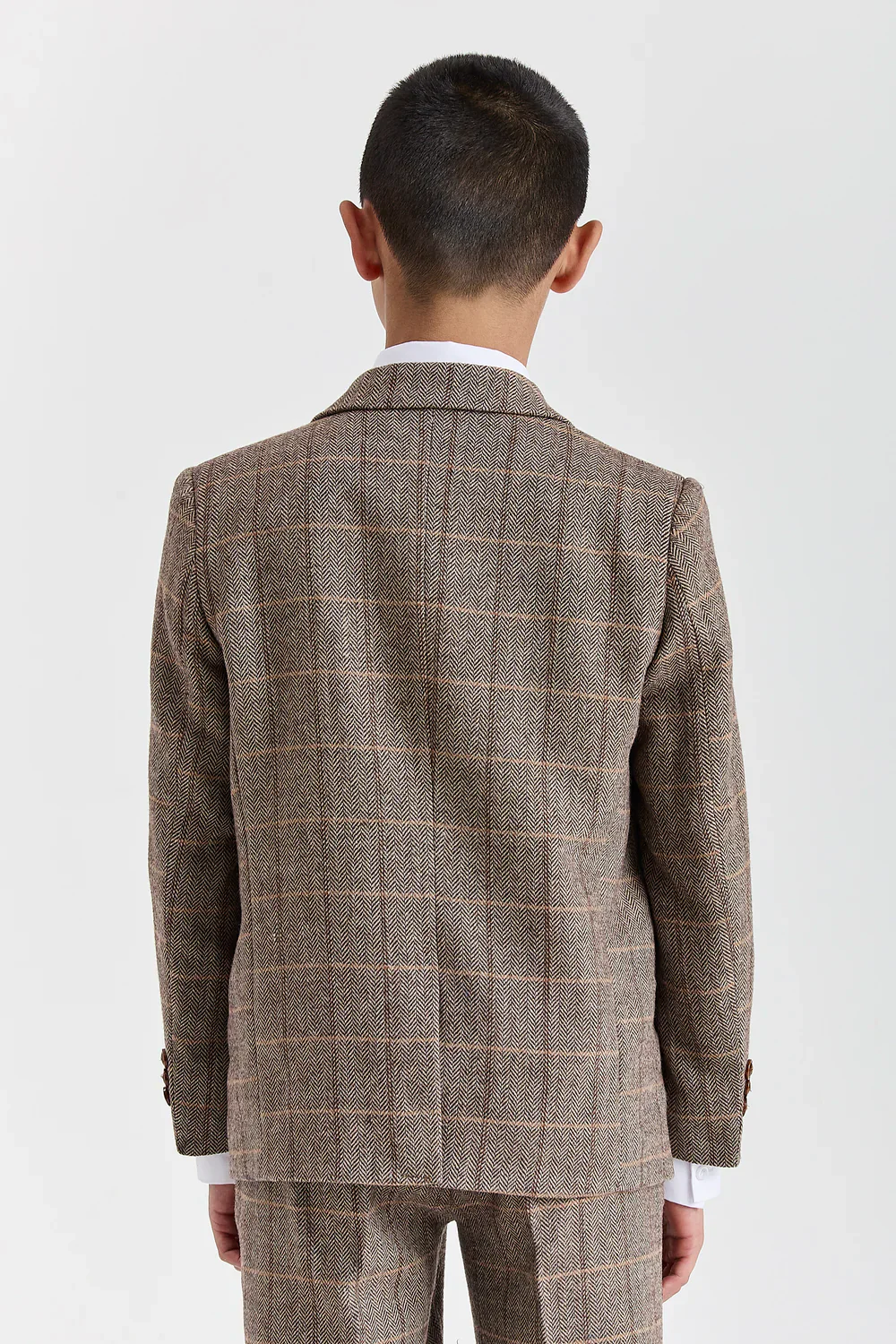 Father & Son Matching 3-Piece Herringbone Windowpane Check Suit - Harris -Brown - Image 7